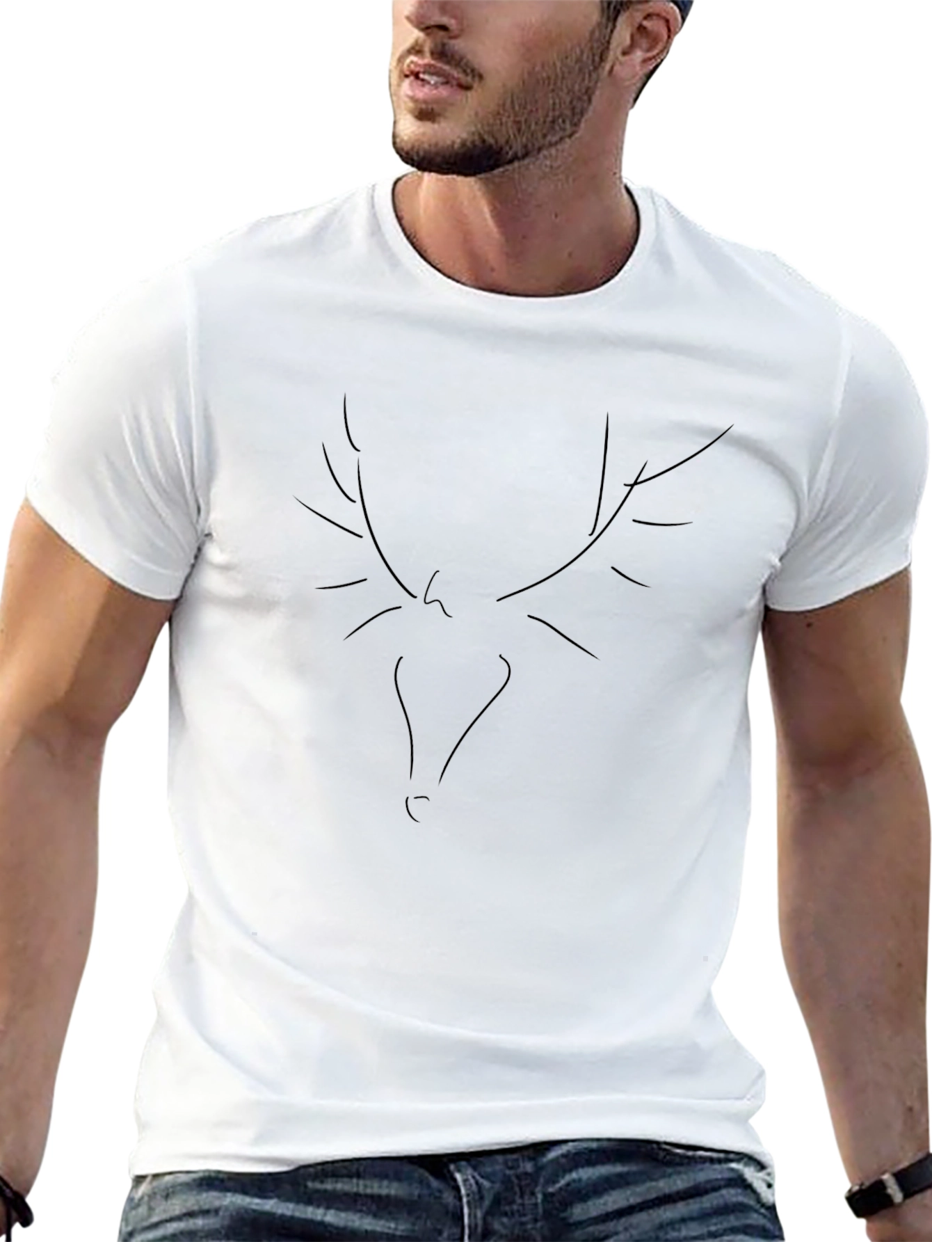 Black Black T-Shirt with Abstract Deer Graphic view 13