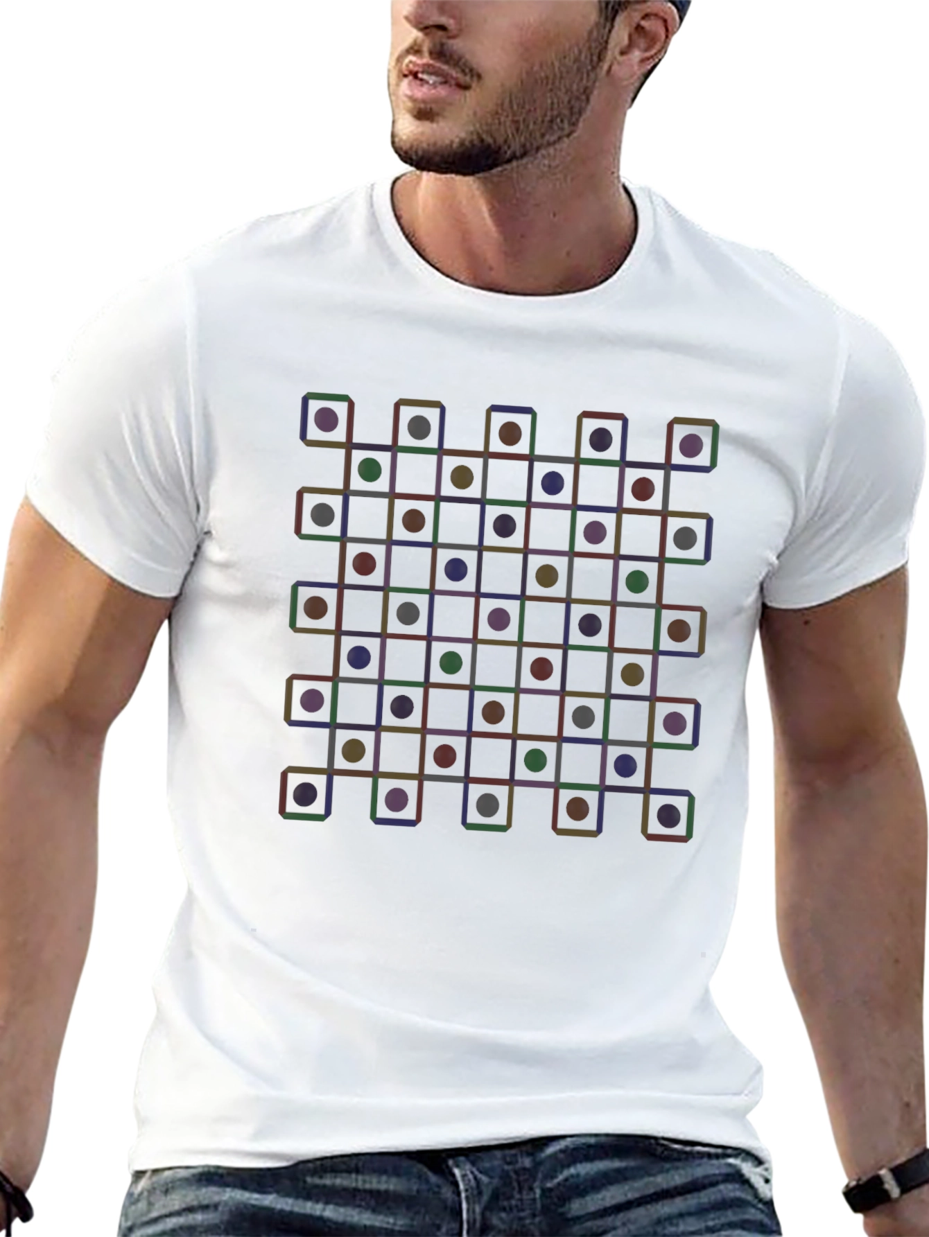 Black Geometric Circle & Square Grid T-Shirt - Modern Abstract Tee view 13