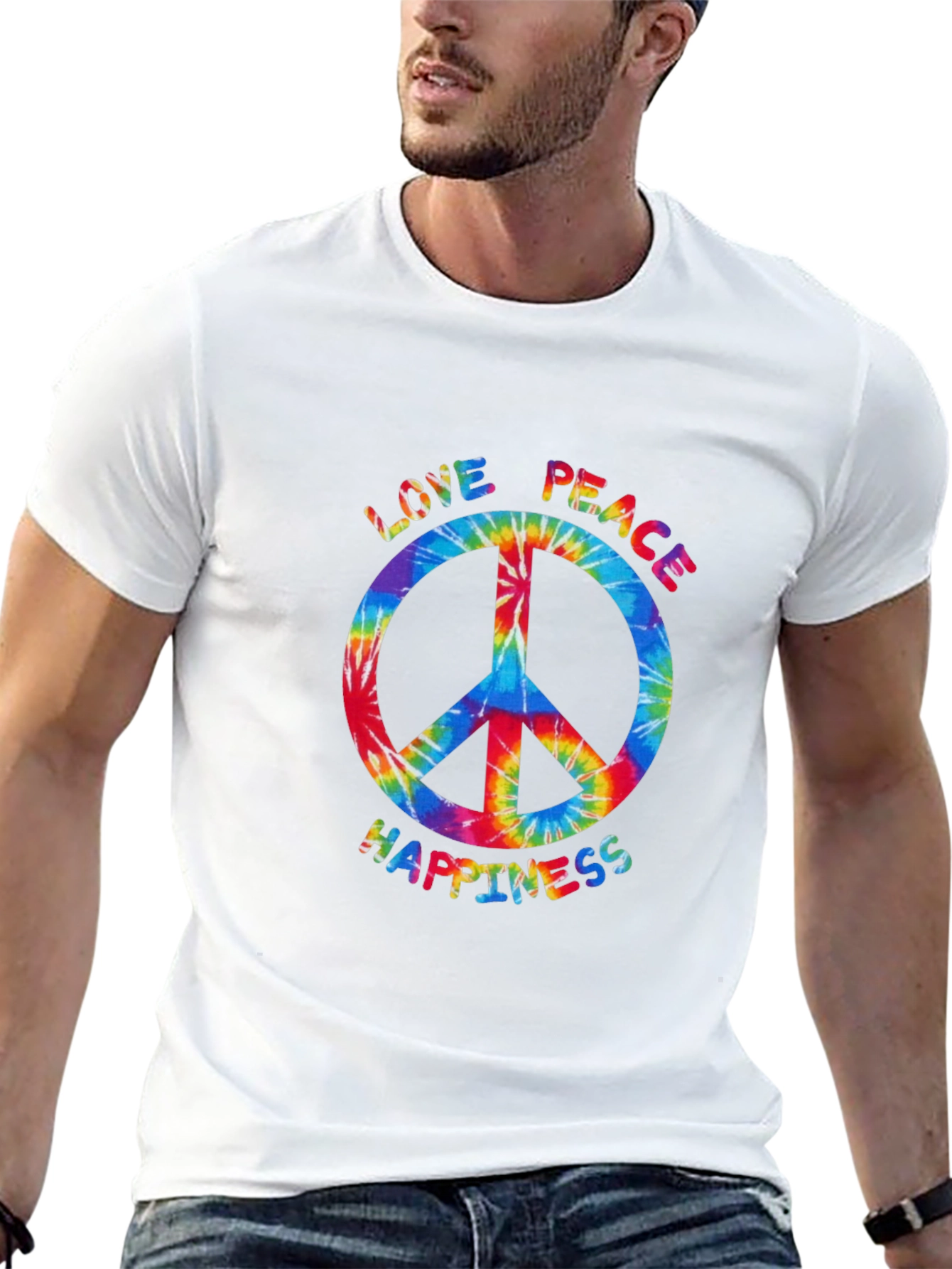 Black Peace Love Happiness Tie-Dye T-Shirt view 13