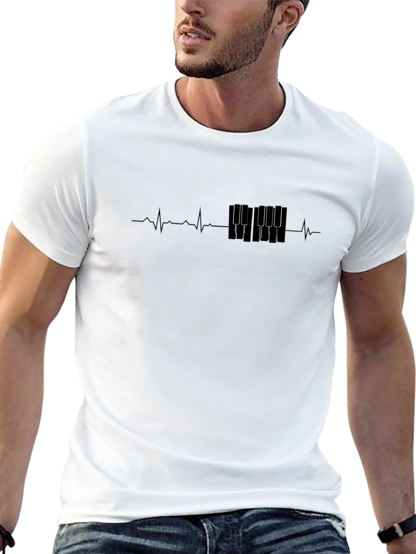 Black Piano Keys Heartbeat T-Shirt - Music Lover Tee view 13