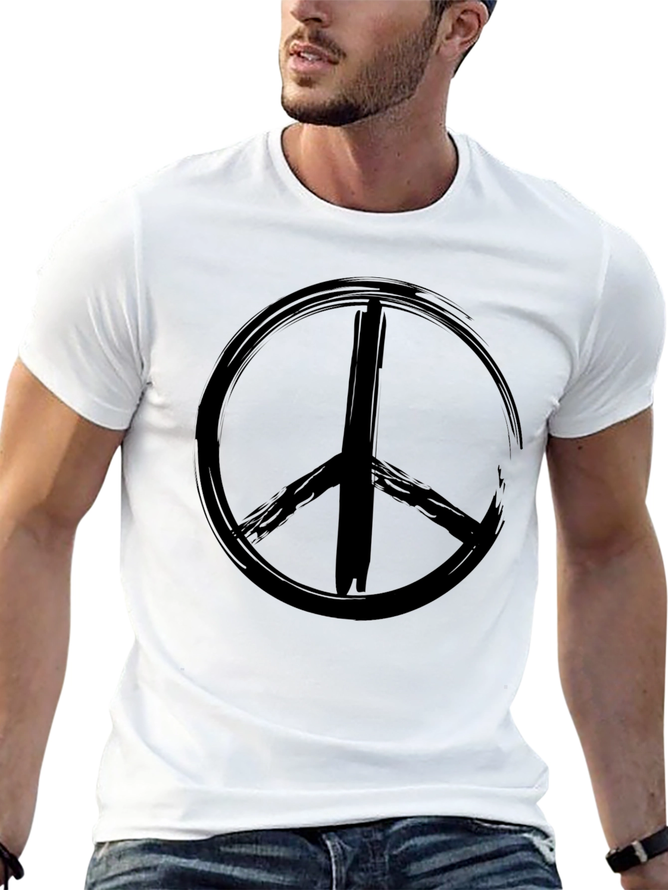 Black Grunge Peace Sign Black T-Shirt view 13
