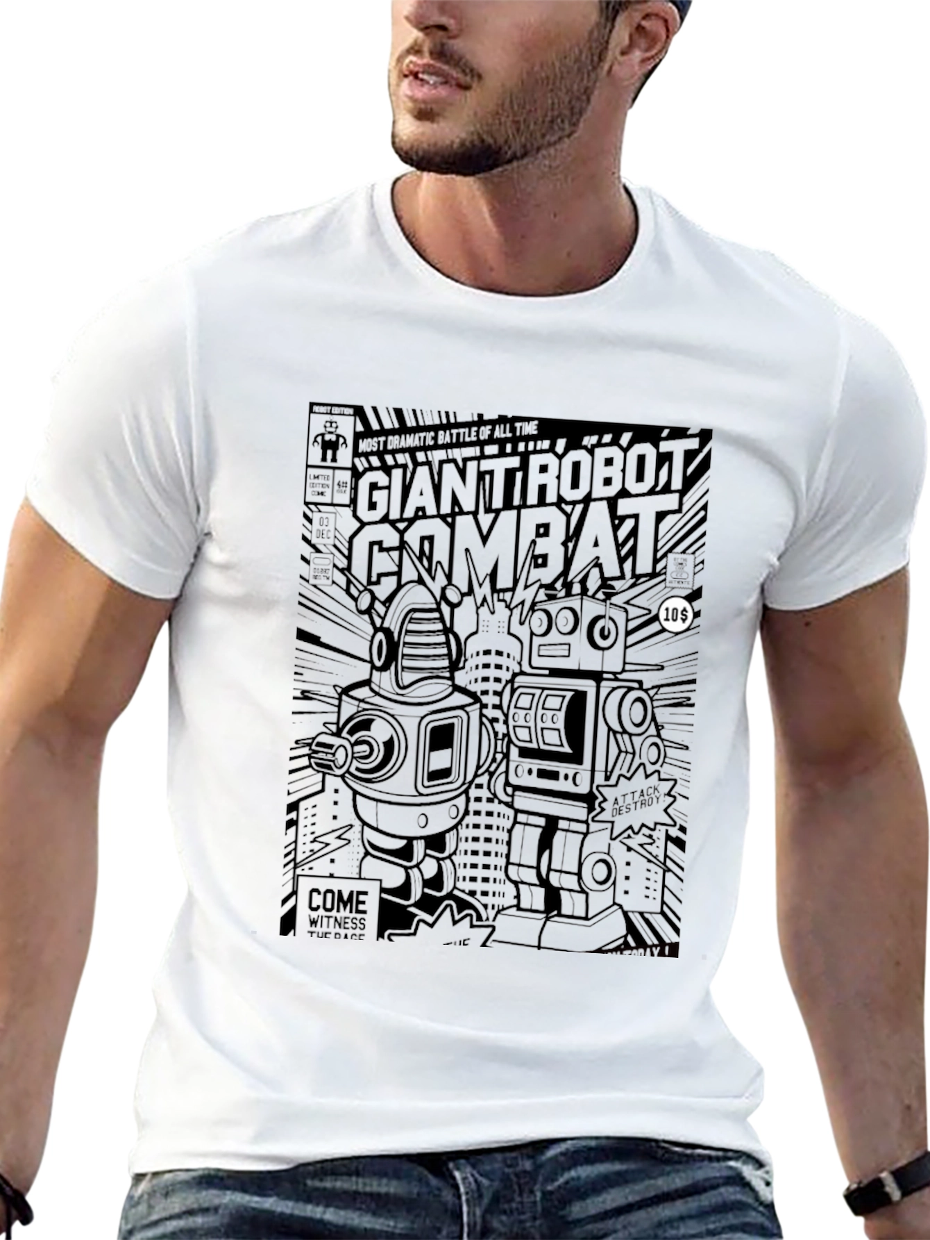 Black Giant Robot Combat T-Shirt view 13