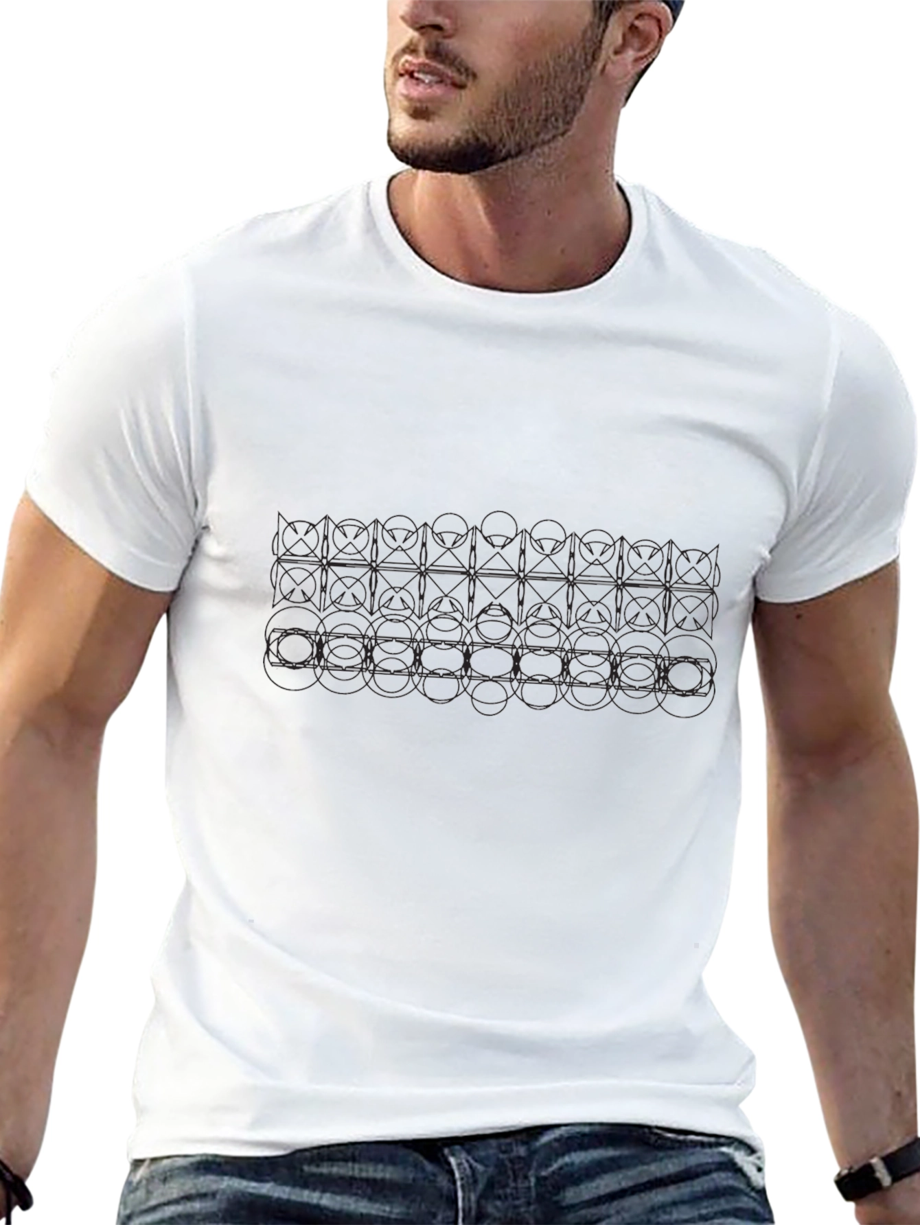 Black Men's Black Geometric Pattern T-Shirt view 13