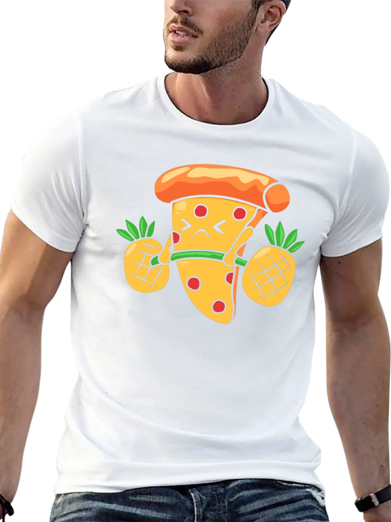 Black Pizza Lifting Pineapple Weights Funny T-Shirt view 13