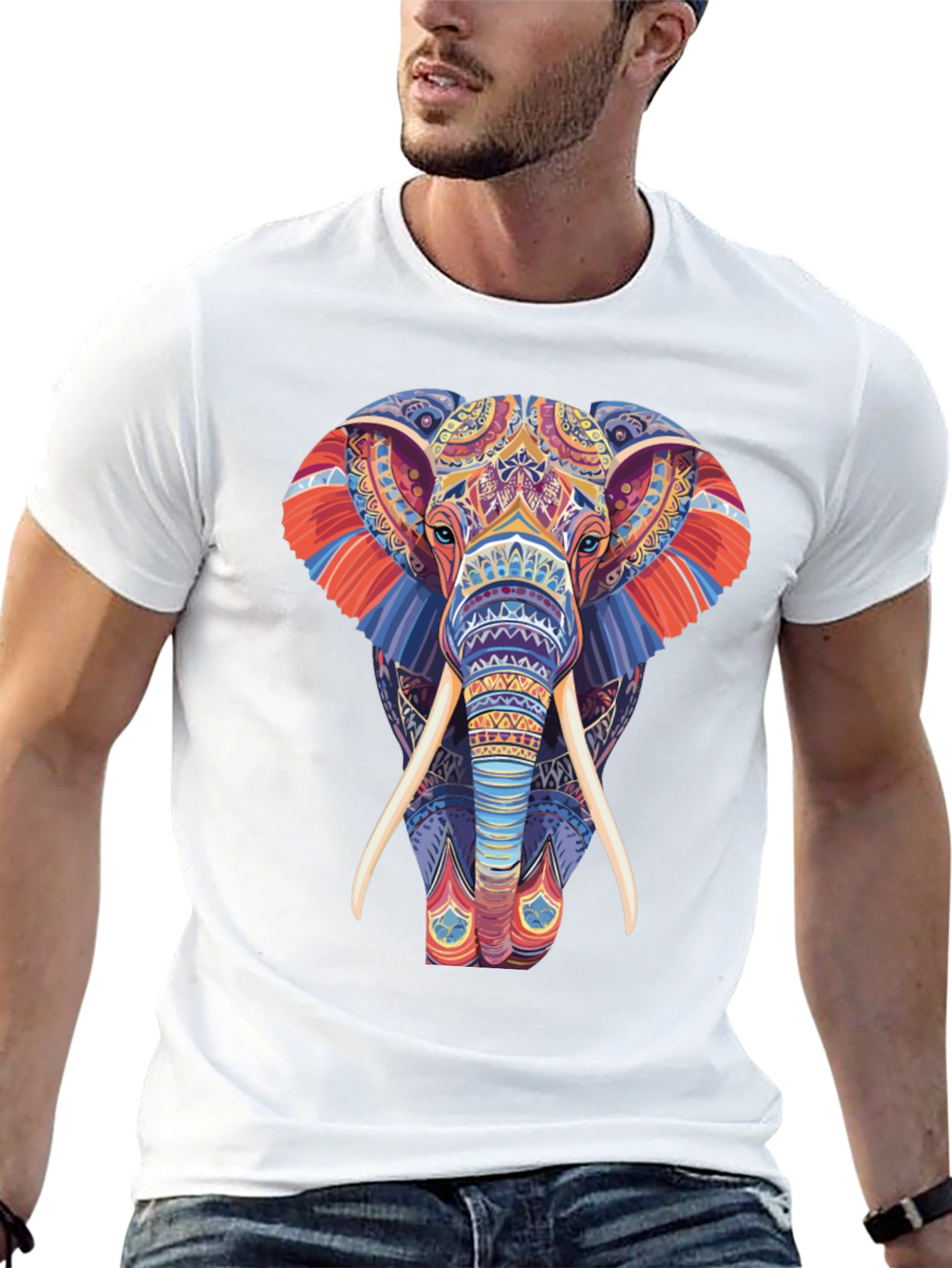 Black Elephant Graphic Tee - Vivid Pattern Print view 13