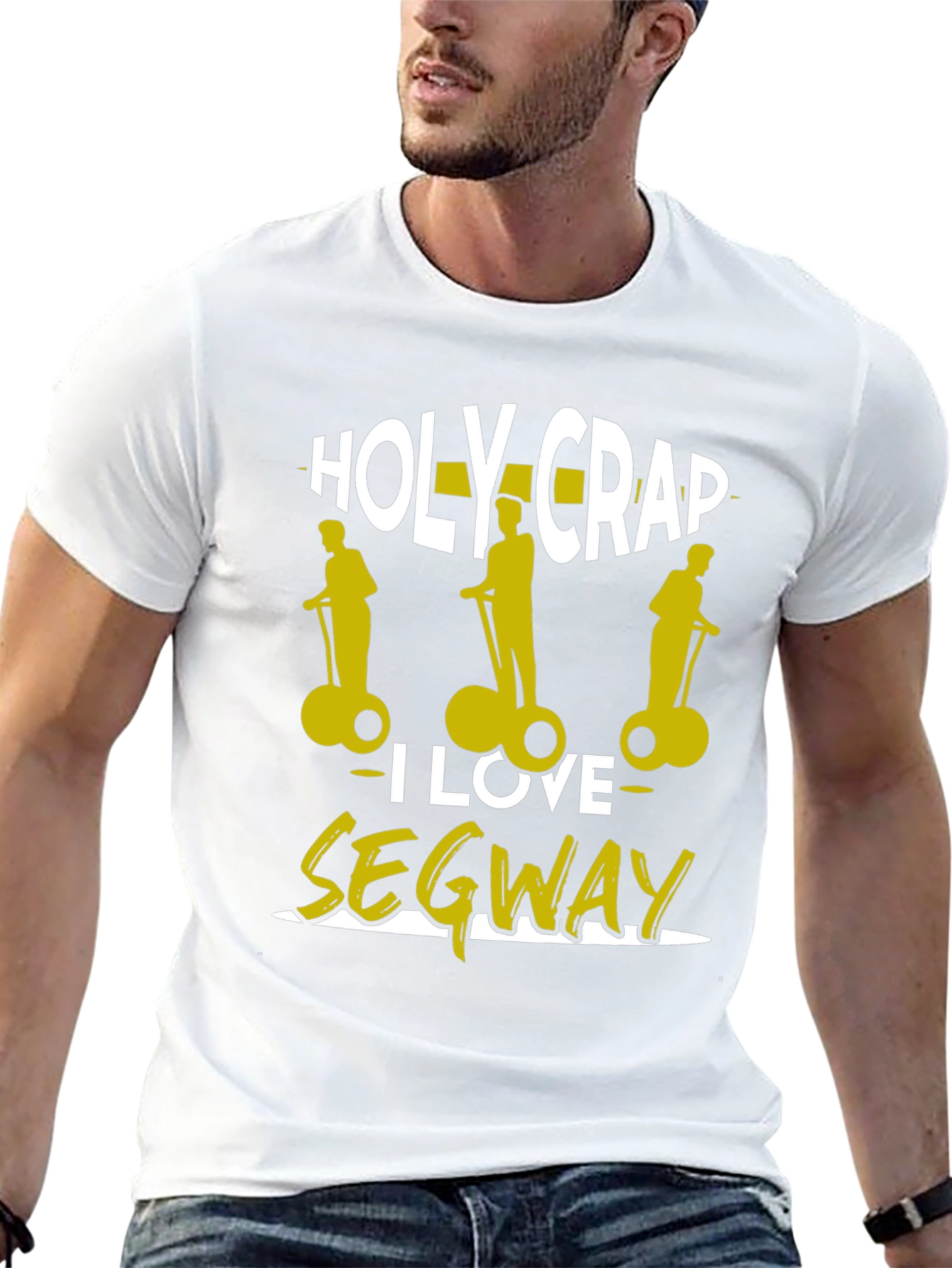 Black Holy Crap I Love Segway T-Shirt - Black Cotton Tee view 13