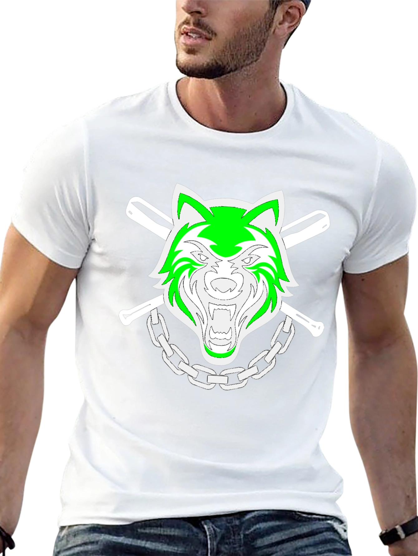 Black Green Wolf Graphic Black T-Shirt view 13