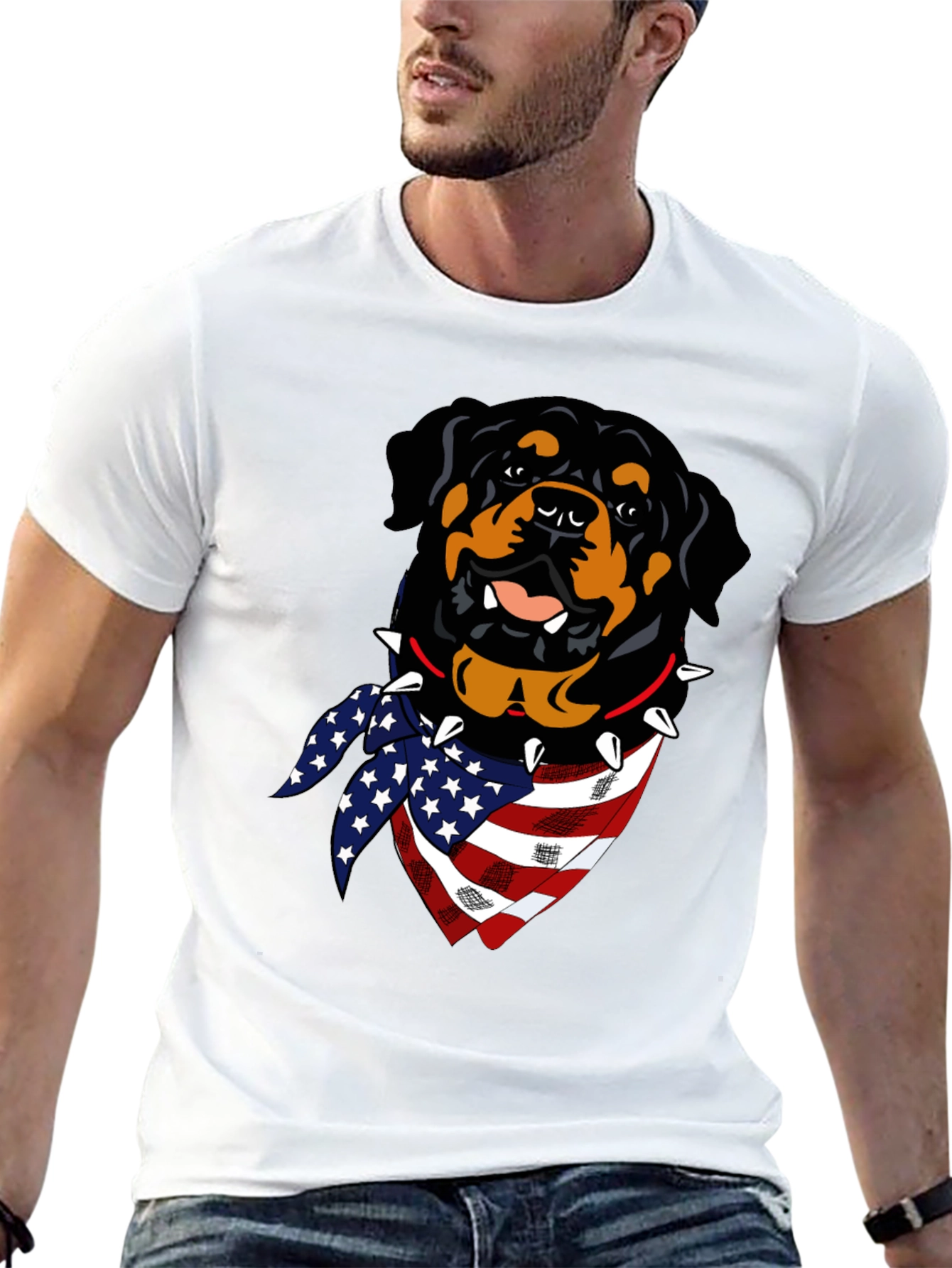 Black Rottweiler USA Flag T-Shirt view 13