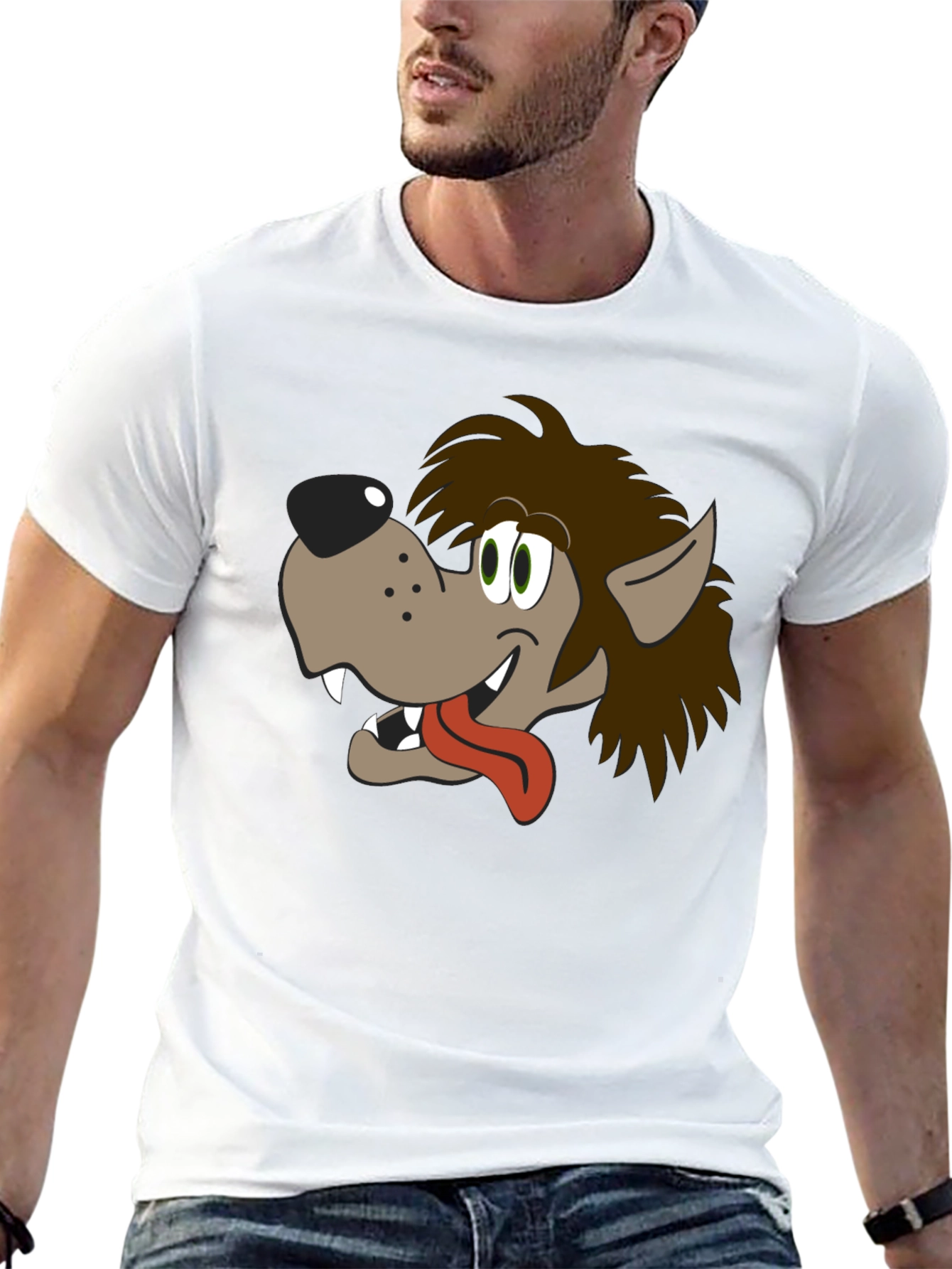 Black Cartoon Wolf Graphic Tee - Black Cotton Blend Shirt view 13