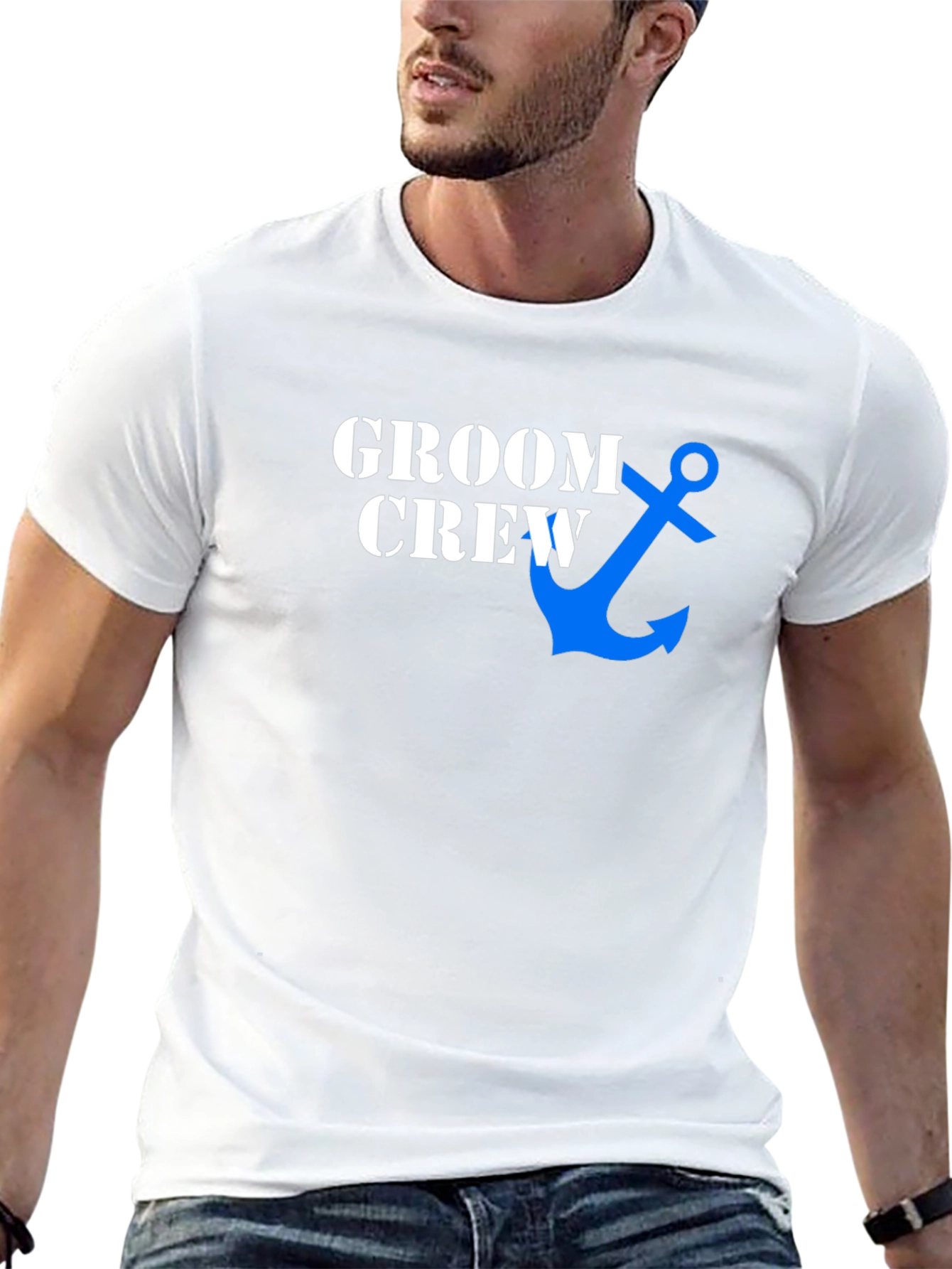 Black Groom Crew Anchor Graphic Tee - Black Cotton Blend view 13