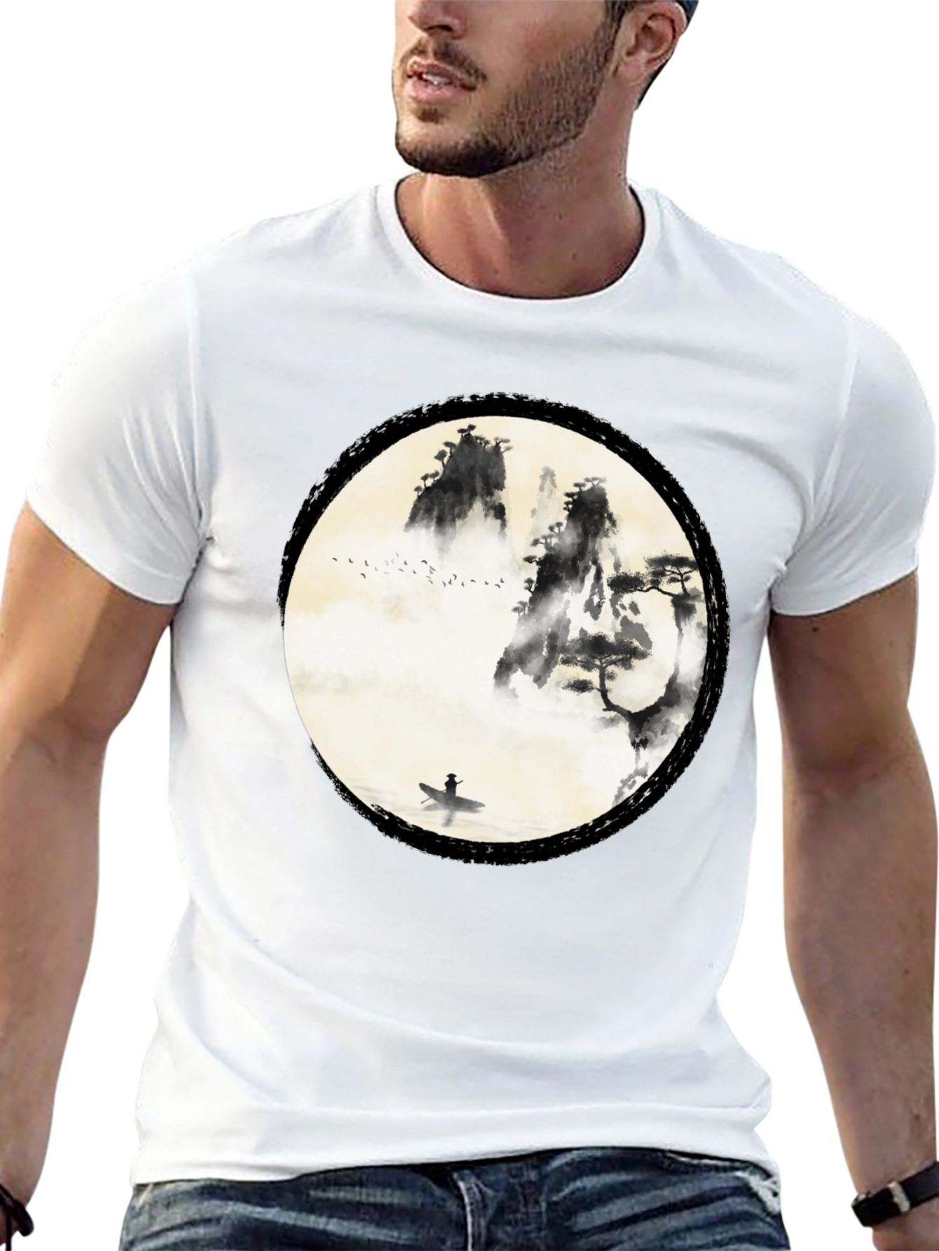 Black Zen Mountain & Boat Graphic Tee - Black view 13