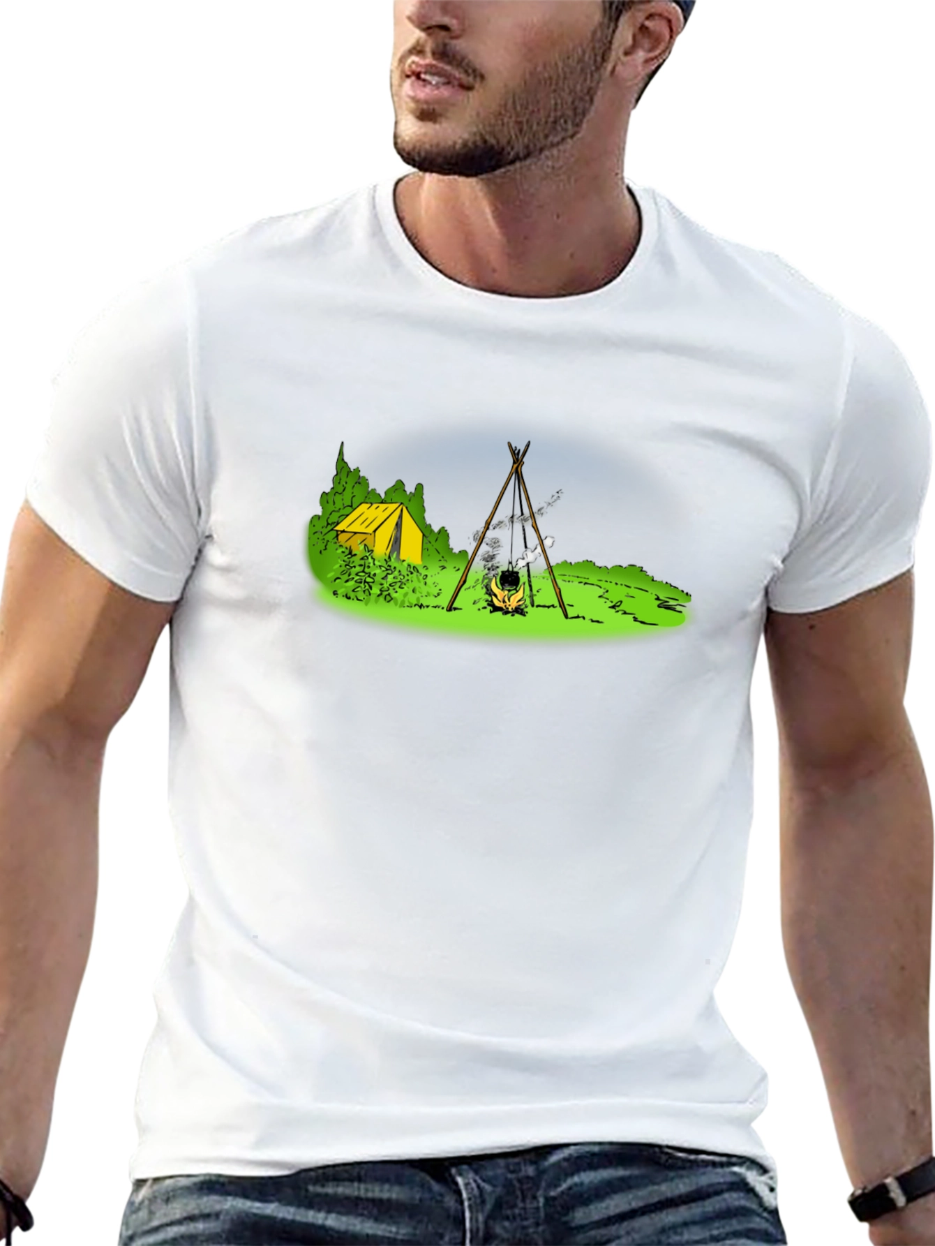 Black Camping T-Shirt - Tent & Bonfire Graphic Tee view 13