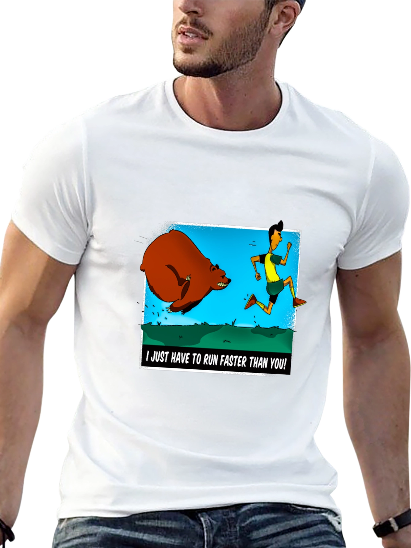 Black Run Faster Than You T-Shirt: Bear Chase Graphic Tee view 13