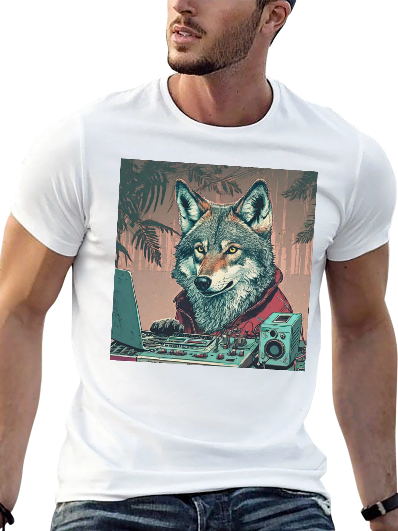 Black DJ Wolf Graphic Tee - Cool Animal Lover Shirt view 13