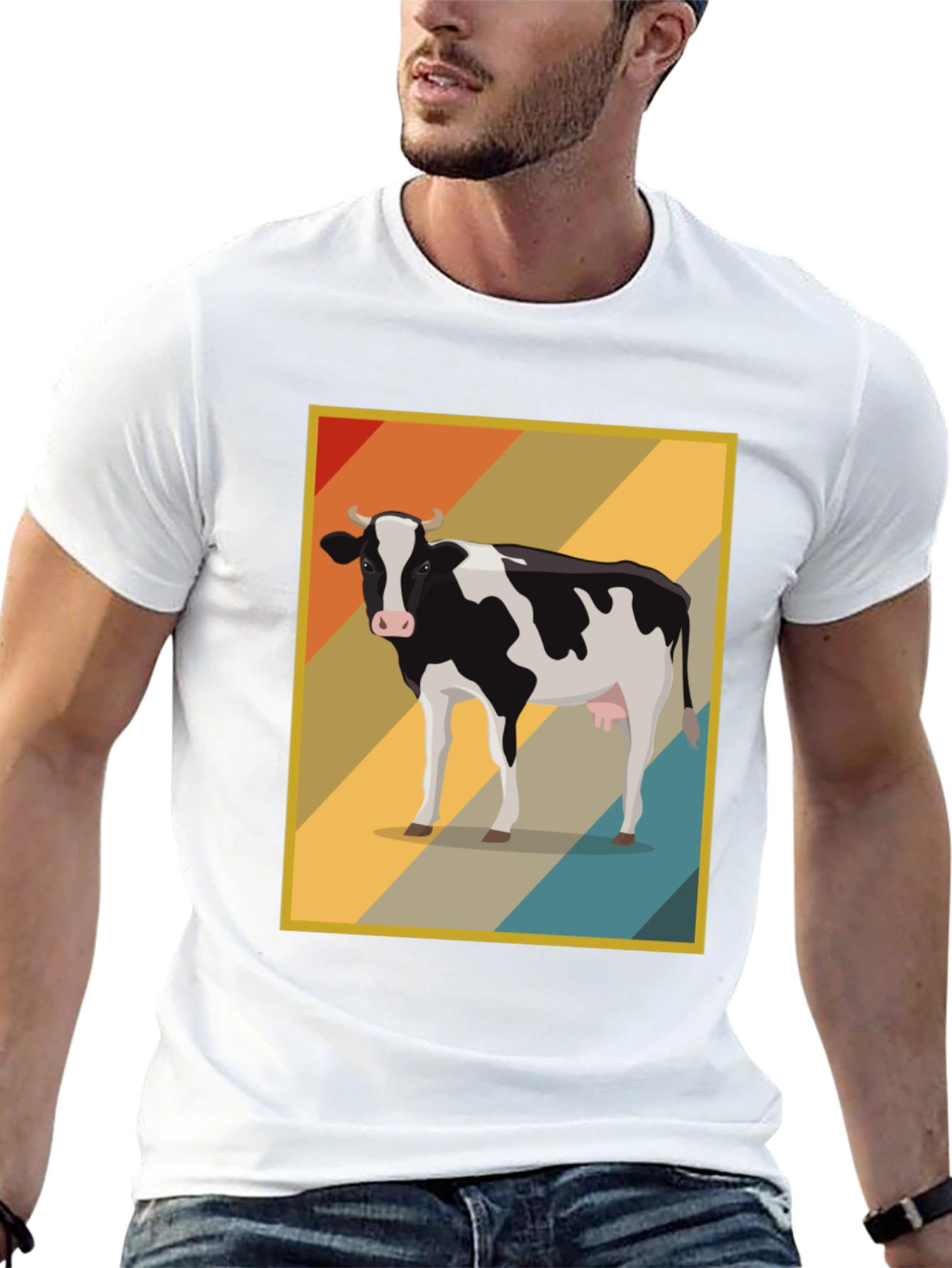 Black Retro Cow Graphic Tee - Farm Animal T-Shirt view 13