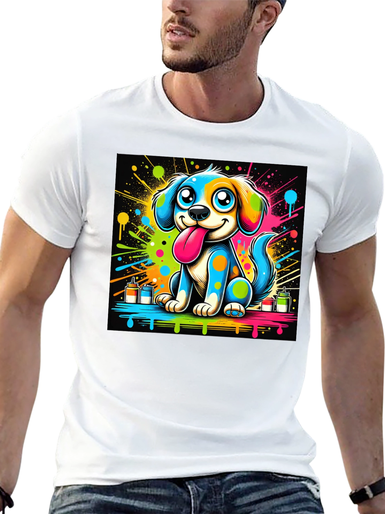 Black Colorful Cartoon Dog Graphic Tee view 13
