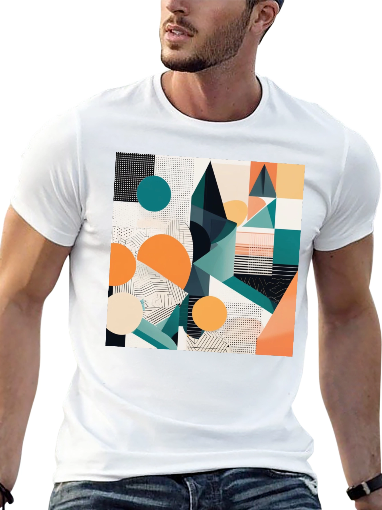 Black Abstract Geometric Print Black T-Shirt view 13