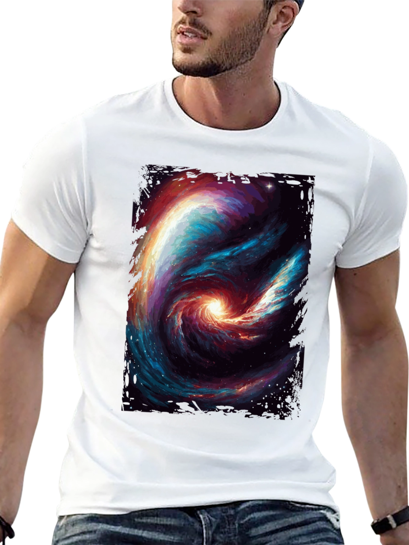 Black Cosmic Galaxy Swirl Graphic T-Shirt - Black view 13