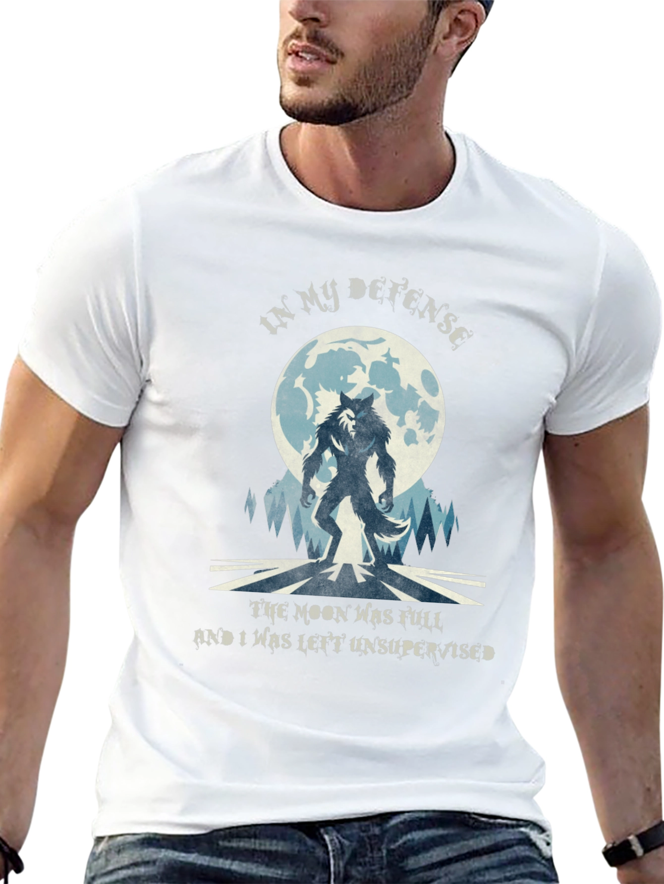 Black Werewolf Moon T-Shirt - In My Defense Funny Tee view 13