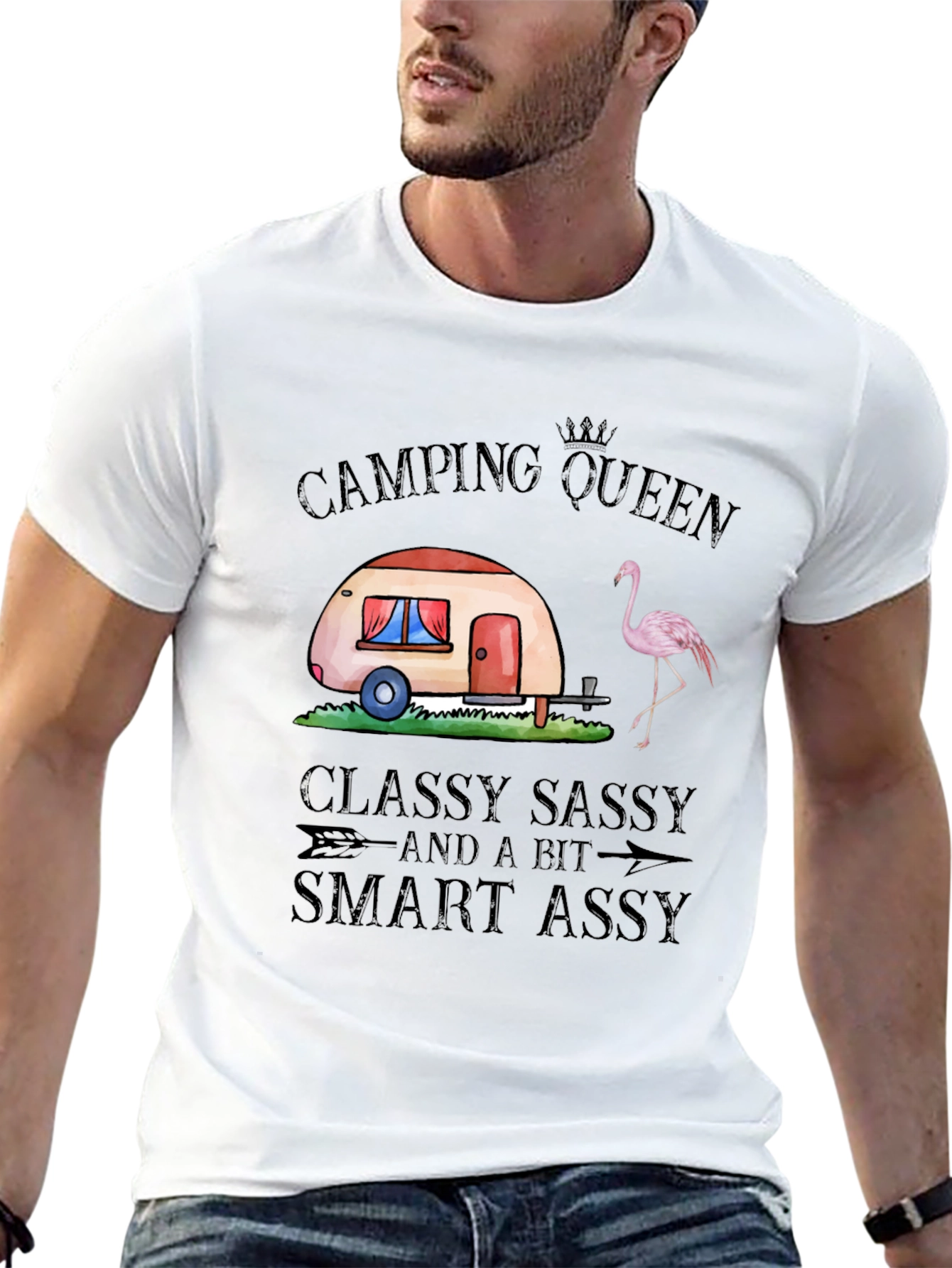 Black Camping Queen Graphic T-Shirt, Classy Sassy Smart Assy view 13