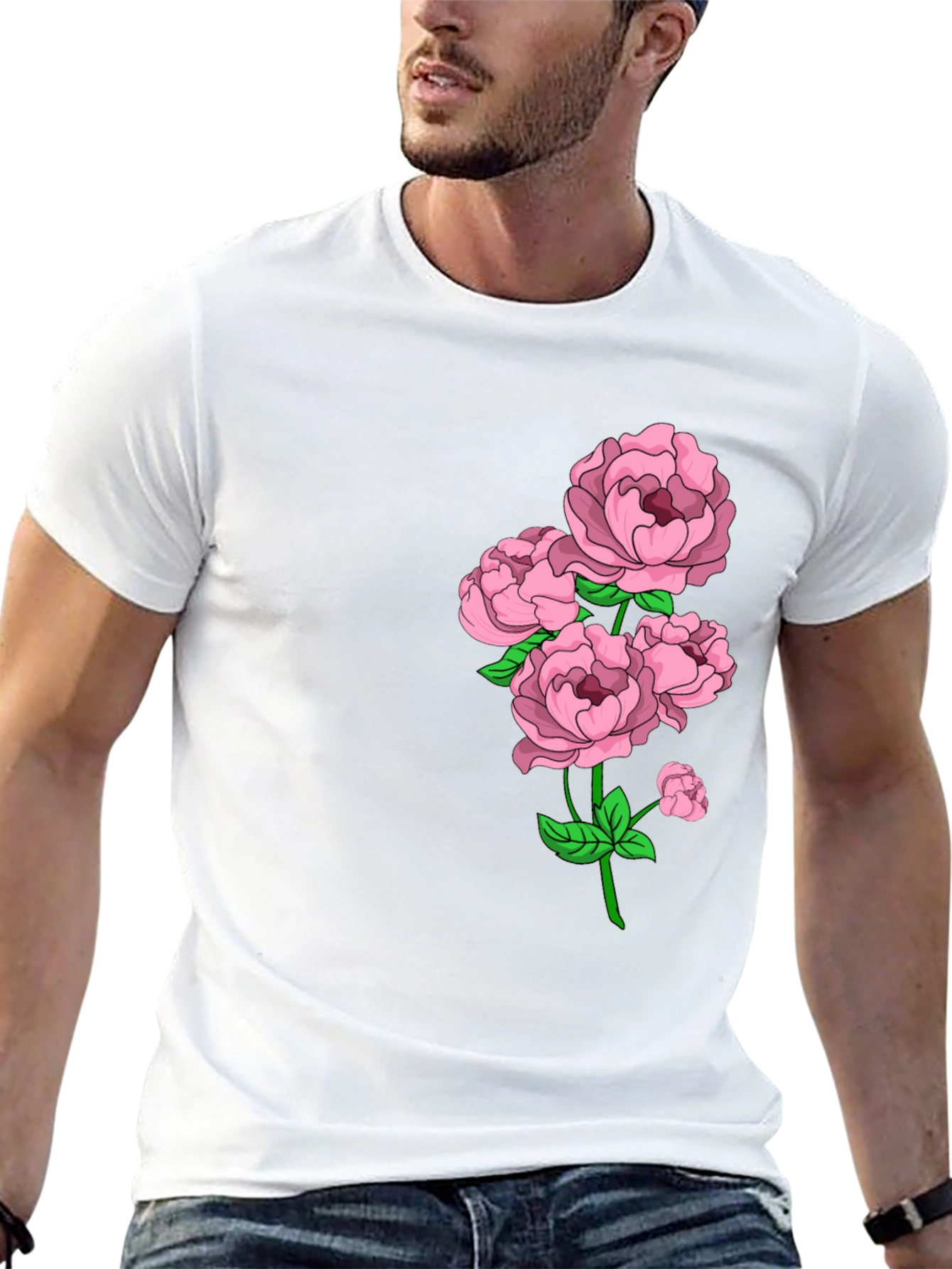 Black Floral Print Crew Neck Tee - Elegant Casual Wear view 13