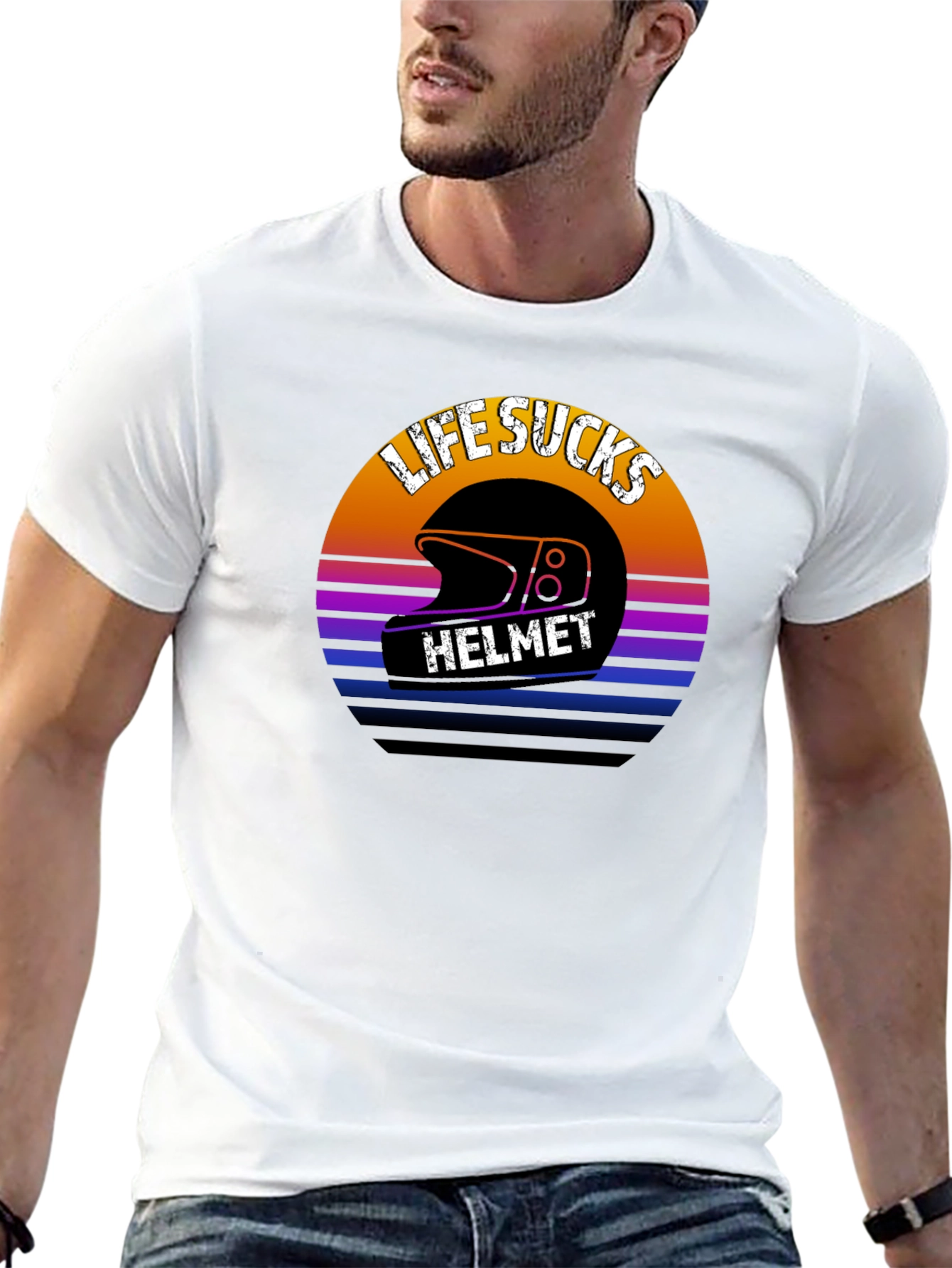 Black Life Sucks Helmet Graphic T-Shirt view 13