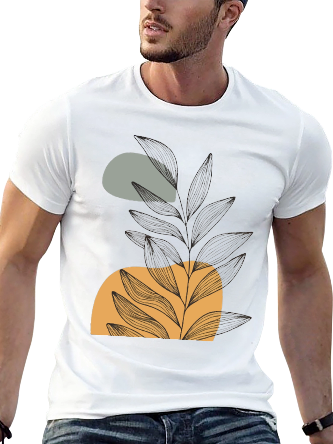 Black Abstract Plant Graphic Tee - Modern Casual Style view 13