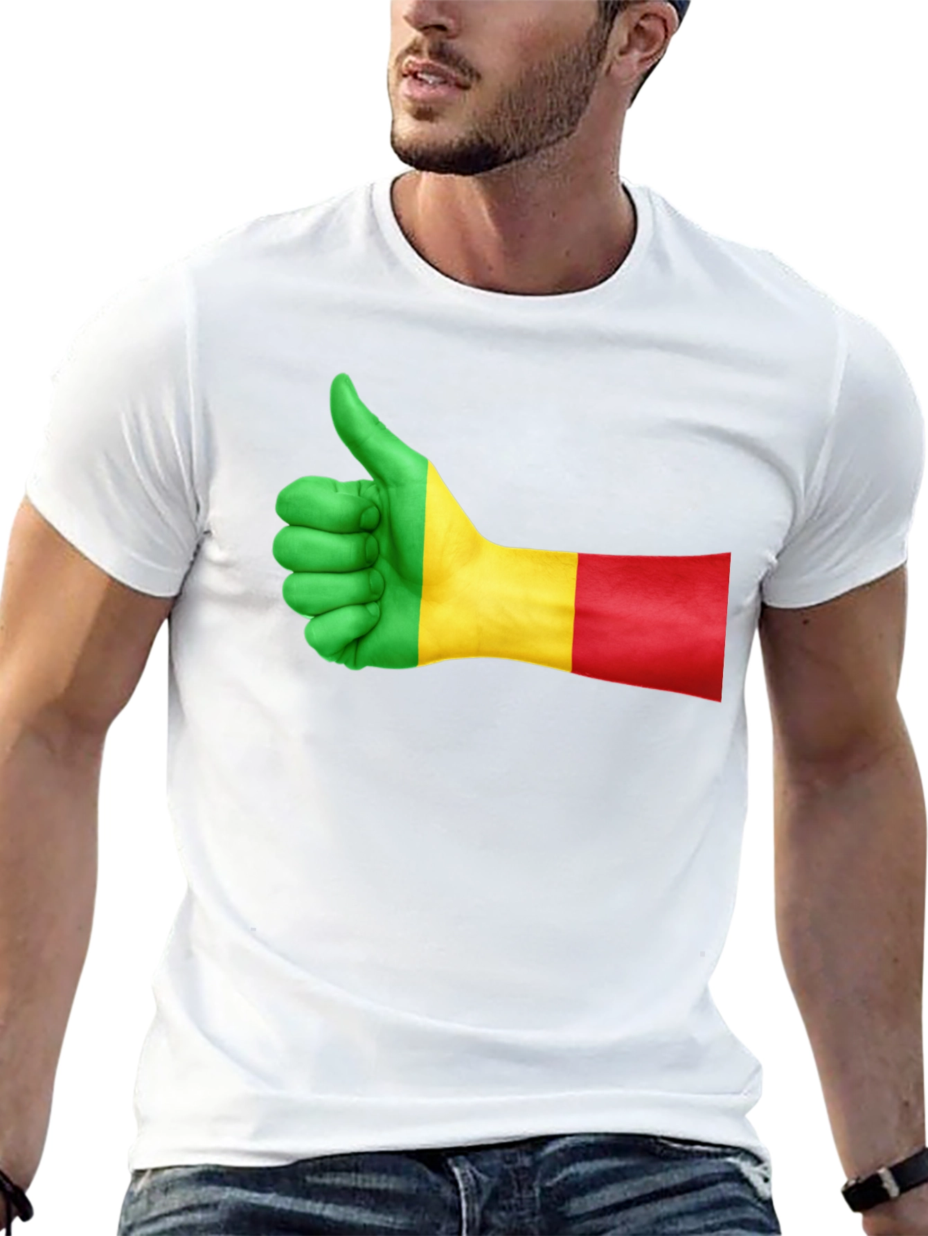 Mali Flag Thumbs Up Graphic Black T-Shirt - 13