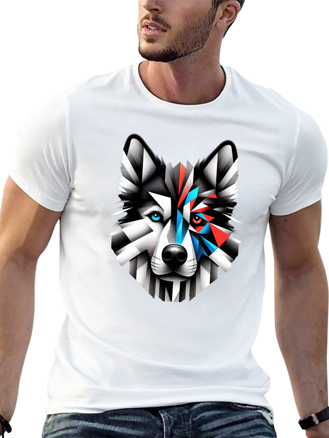 Black Geometric Wolf Graphic Print Tee view 13