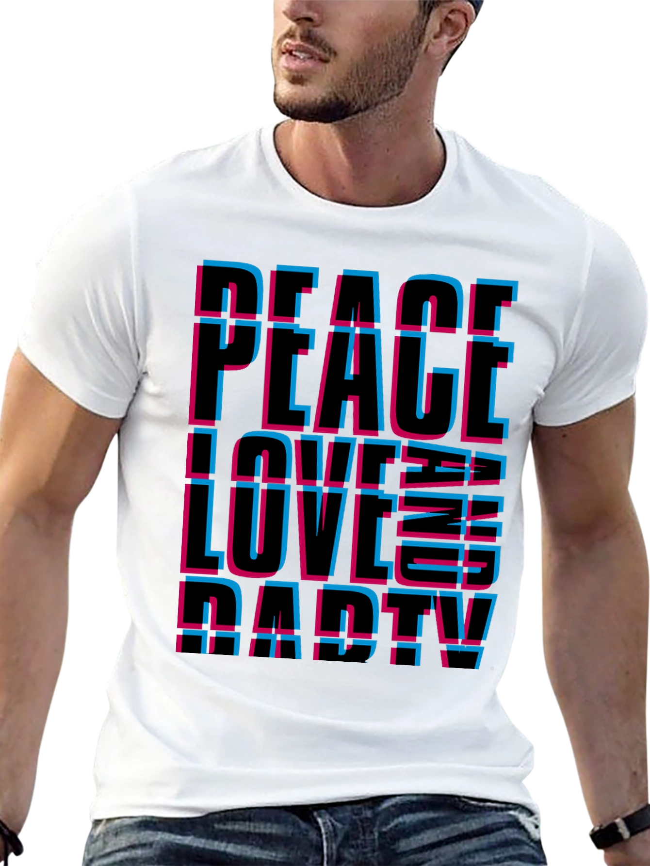 Black Peace Love Party Graphic Tee - Black Casual T-Shirt view 13