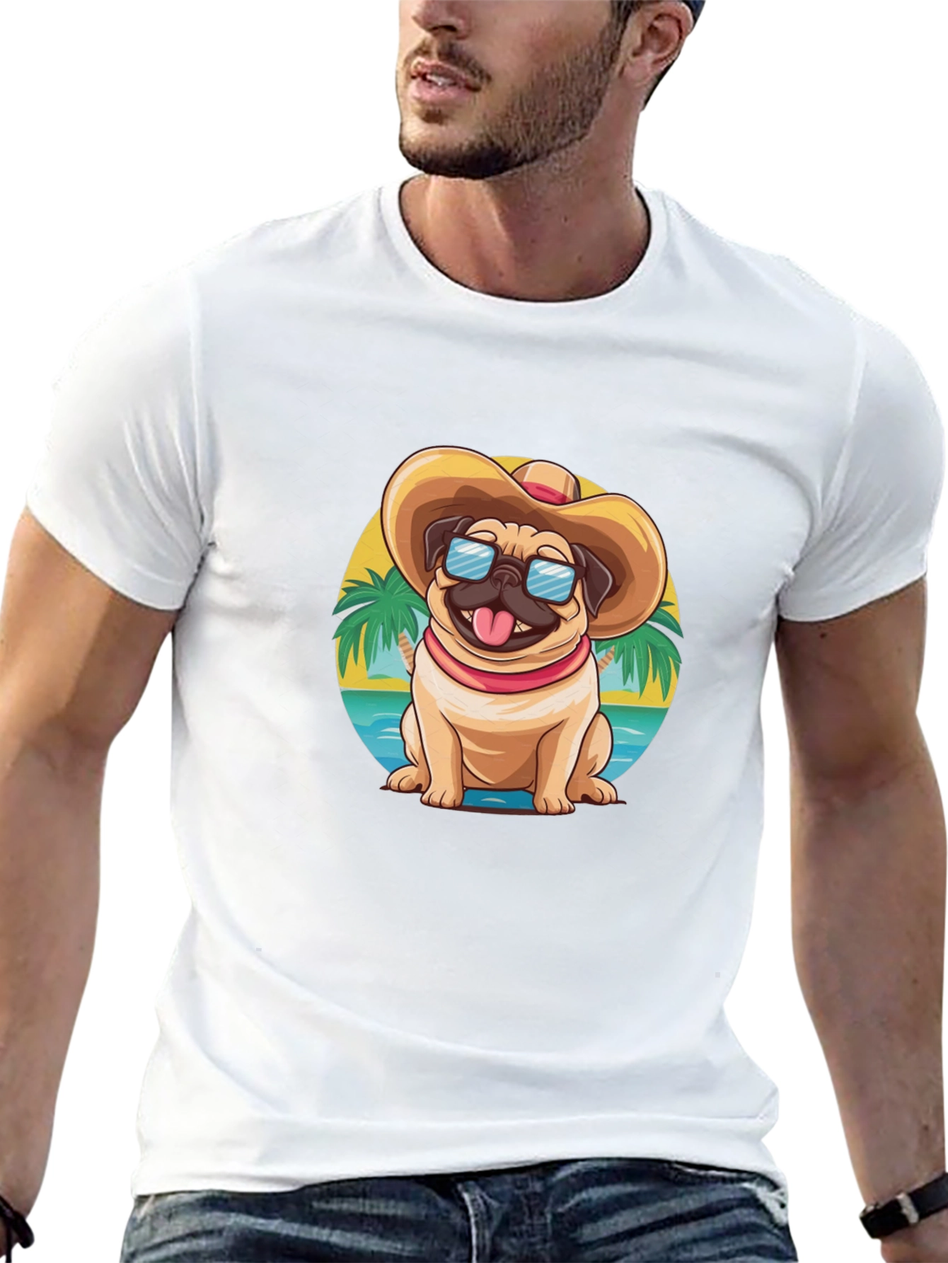 Black Pug Beach T-Shirt - Summer Dog Tee view 13