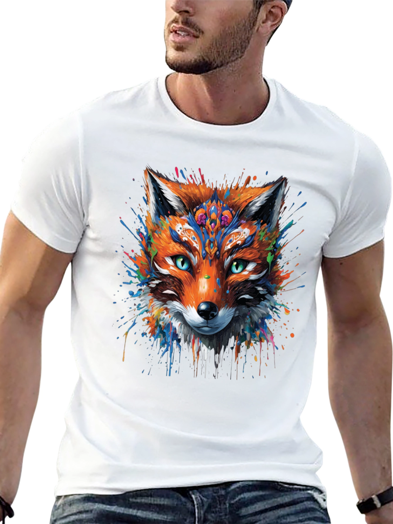 Black Abstract Fox Graphic Black T-Shirt view 13