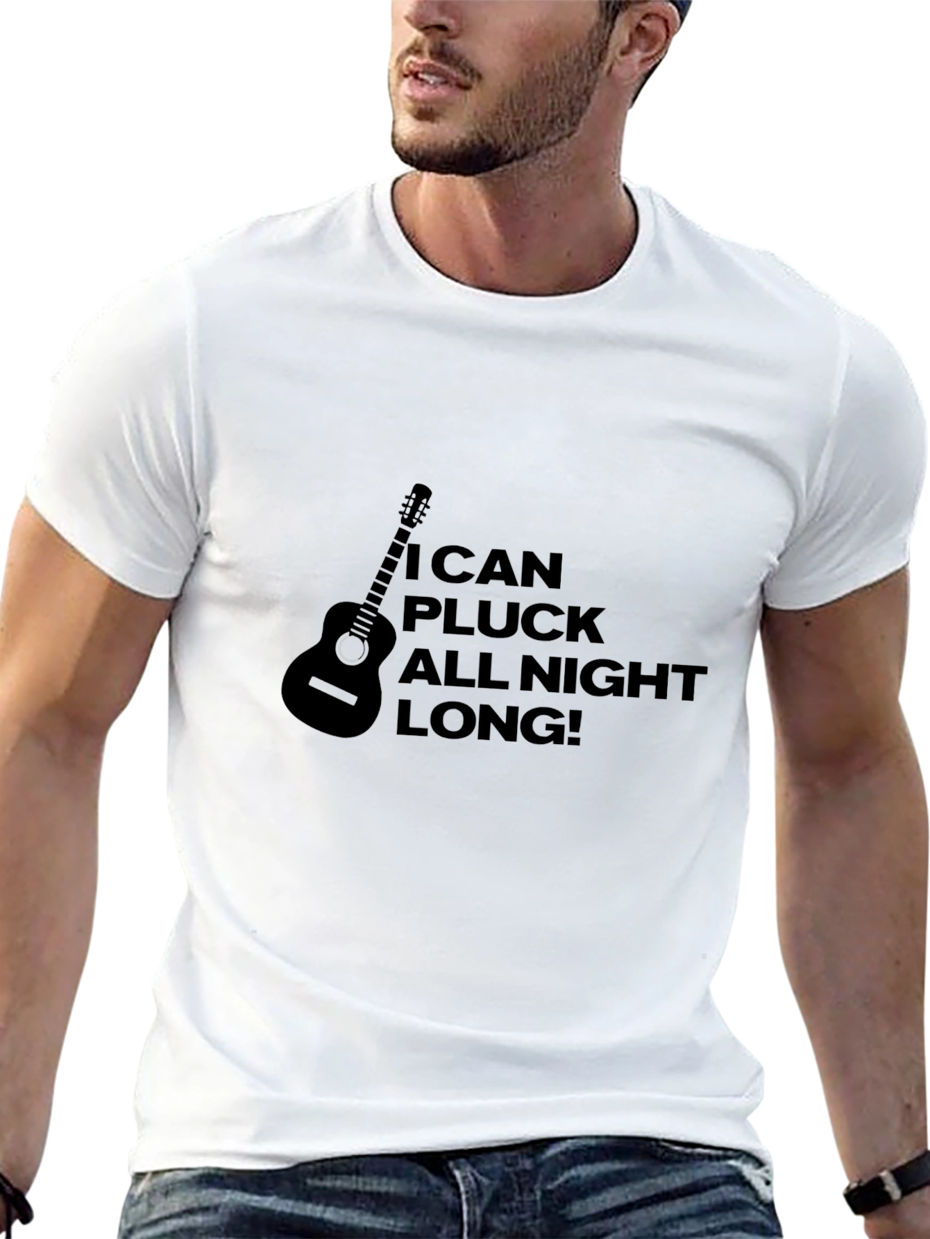 Black I Can Pluck All Night Long! Guitar T-Shirt view 13