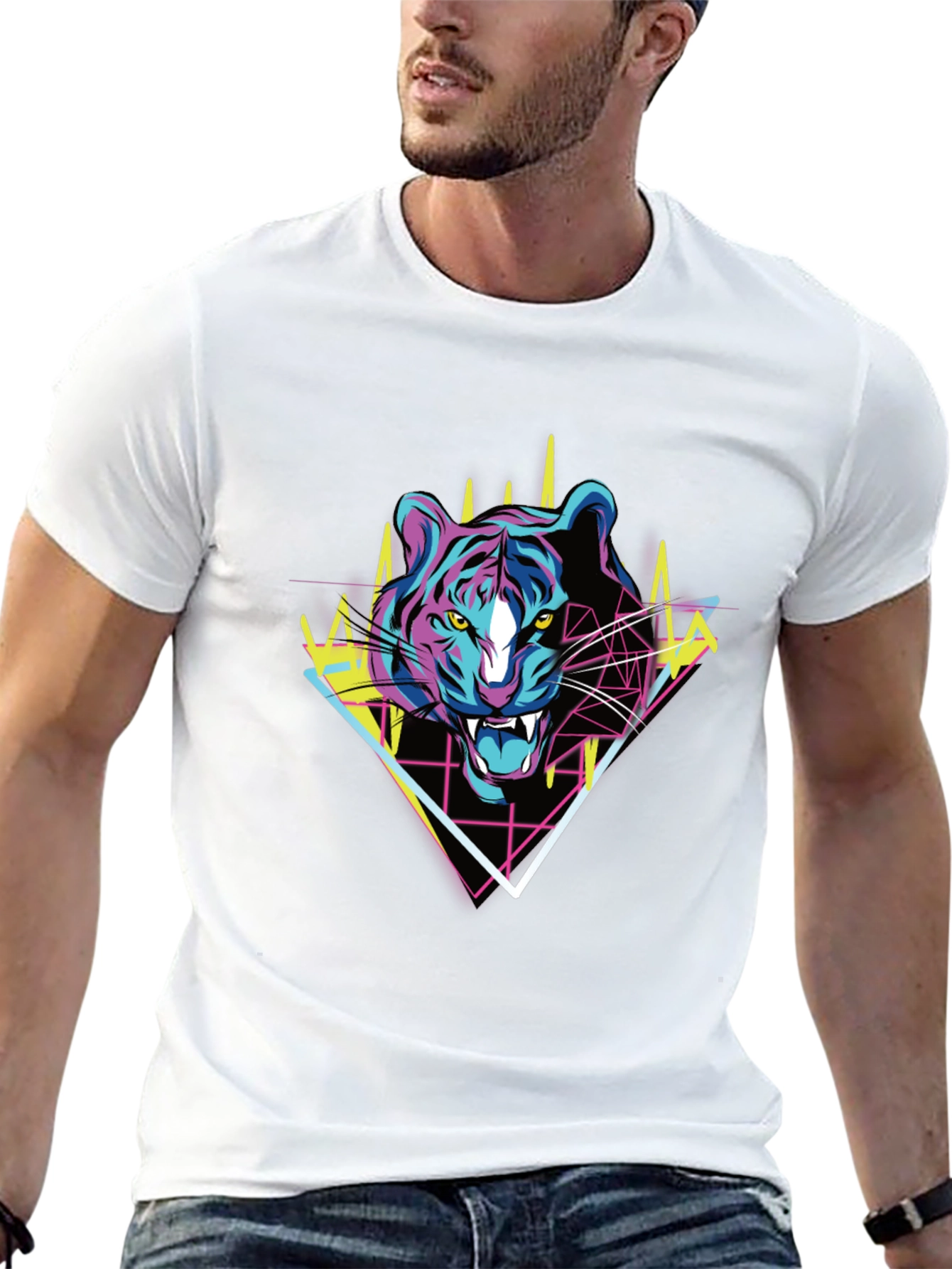 Black Retro Tiger Graphic Tee - Bold Animal Print T-Shirt view 13