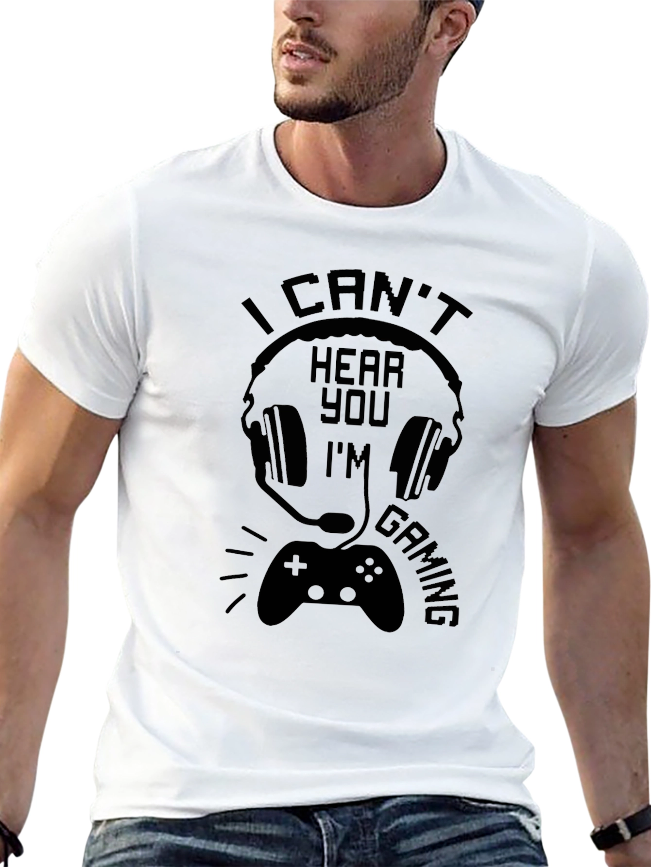 Black I Can't Hear You I'm Gaming Black T-Shirt view 13