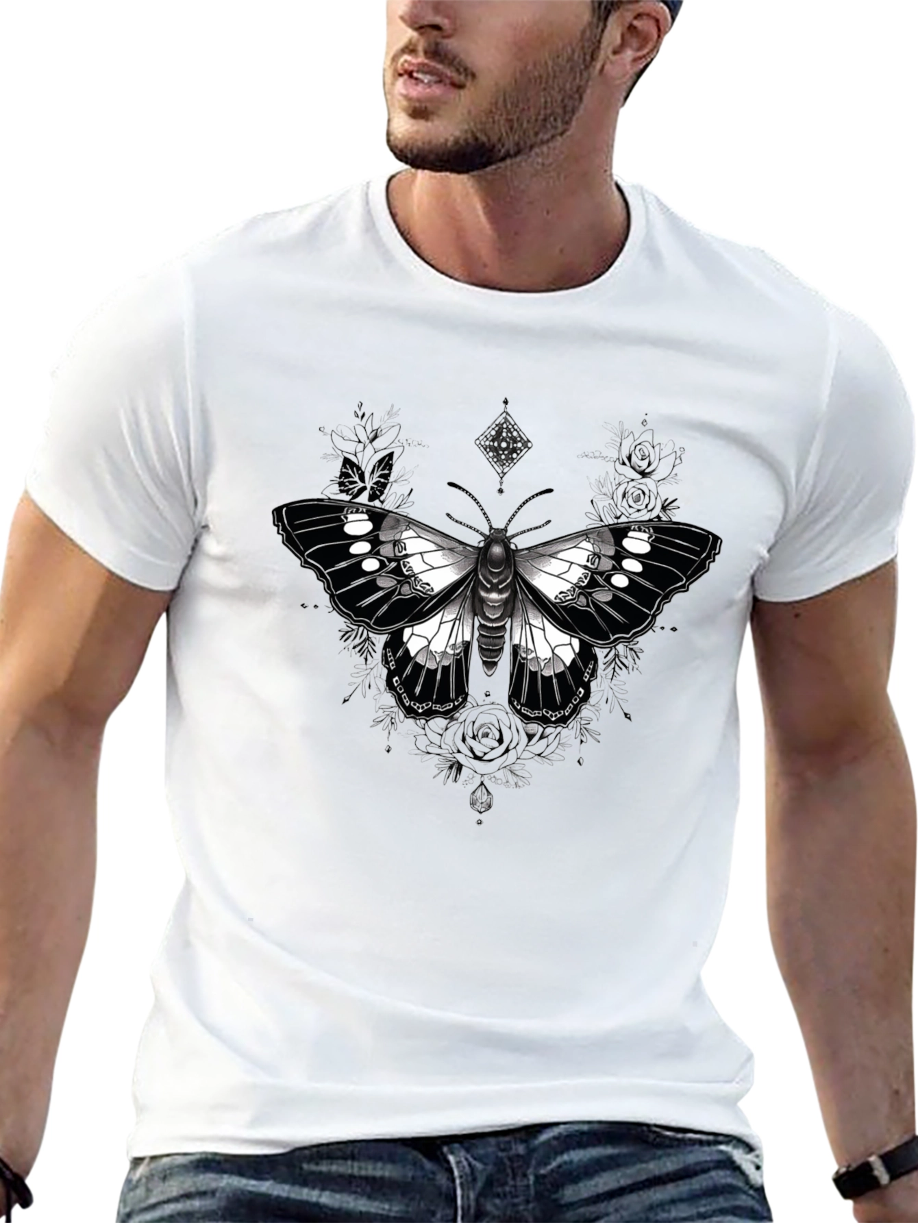 Black Butterfly Graphic Print Black T-Shirt view 13