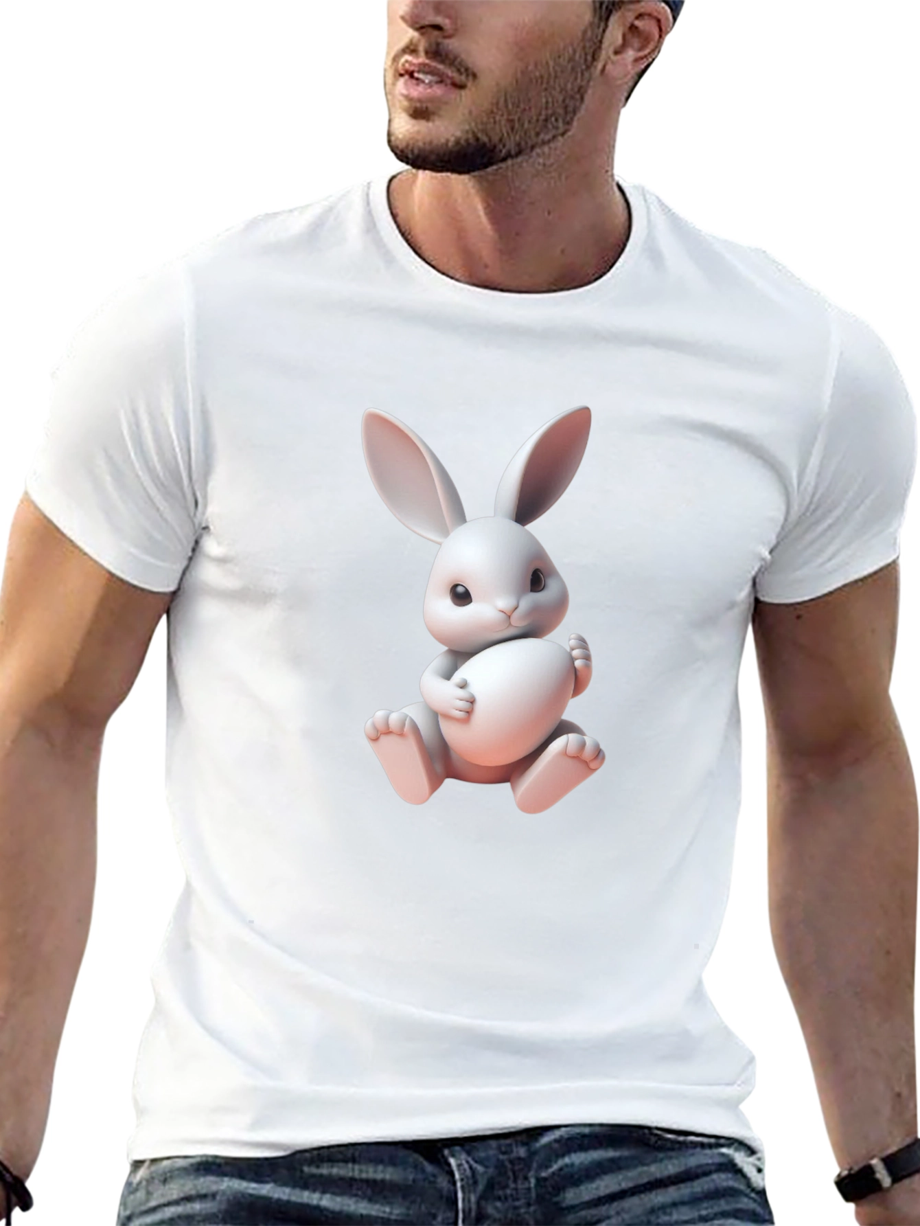 Black Cute Bunny Graphic Tee - Soft Cotton Blend view 13