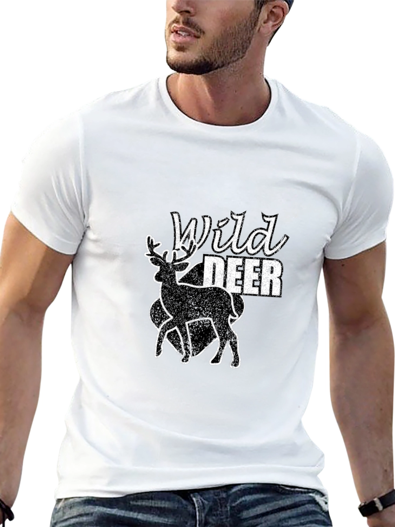 Black Wild Deer Graphic Black T-Shirt view 13