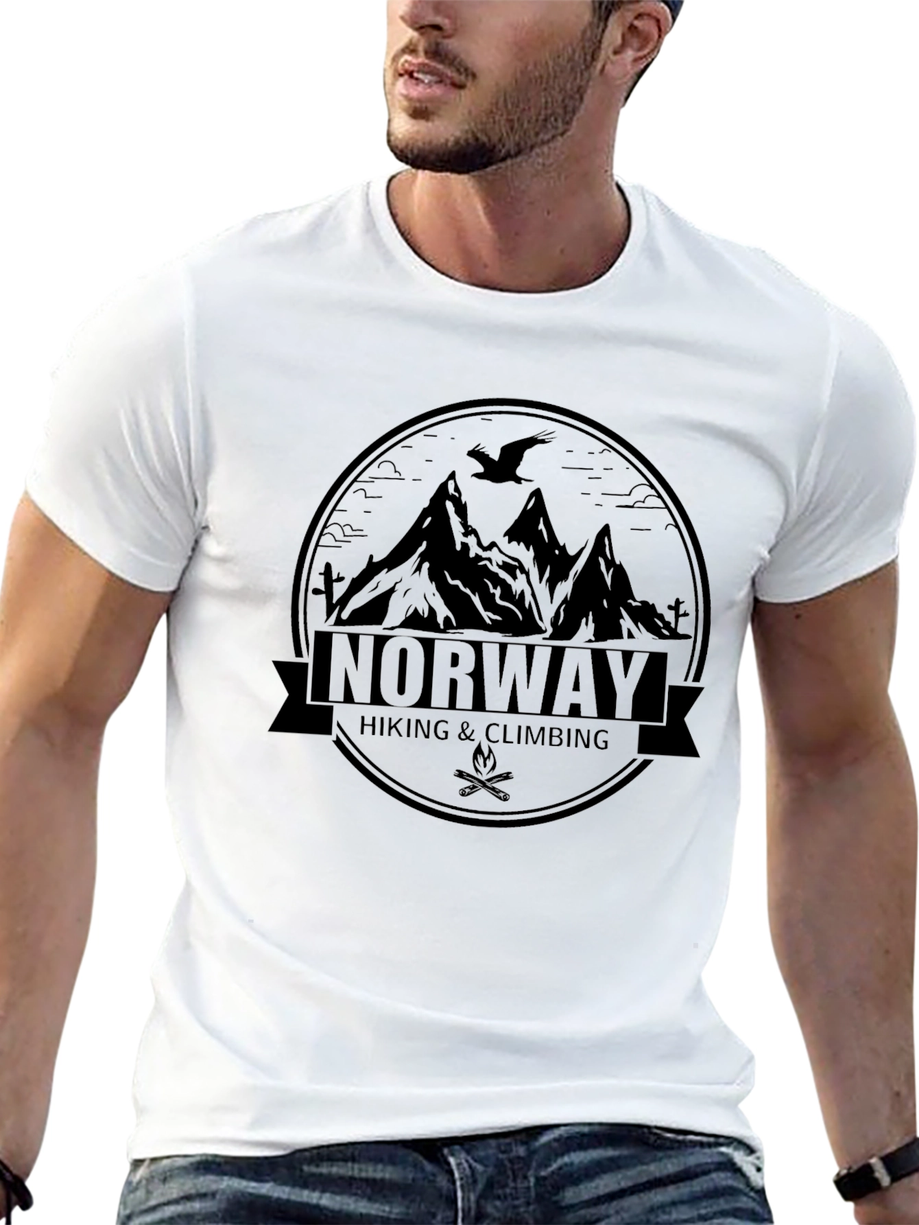 Black Norway Hiking Climbing Graphic Black T-Shirt view 13