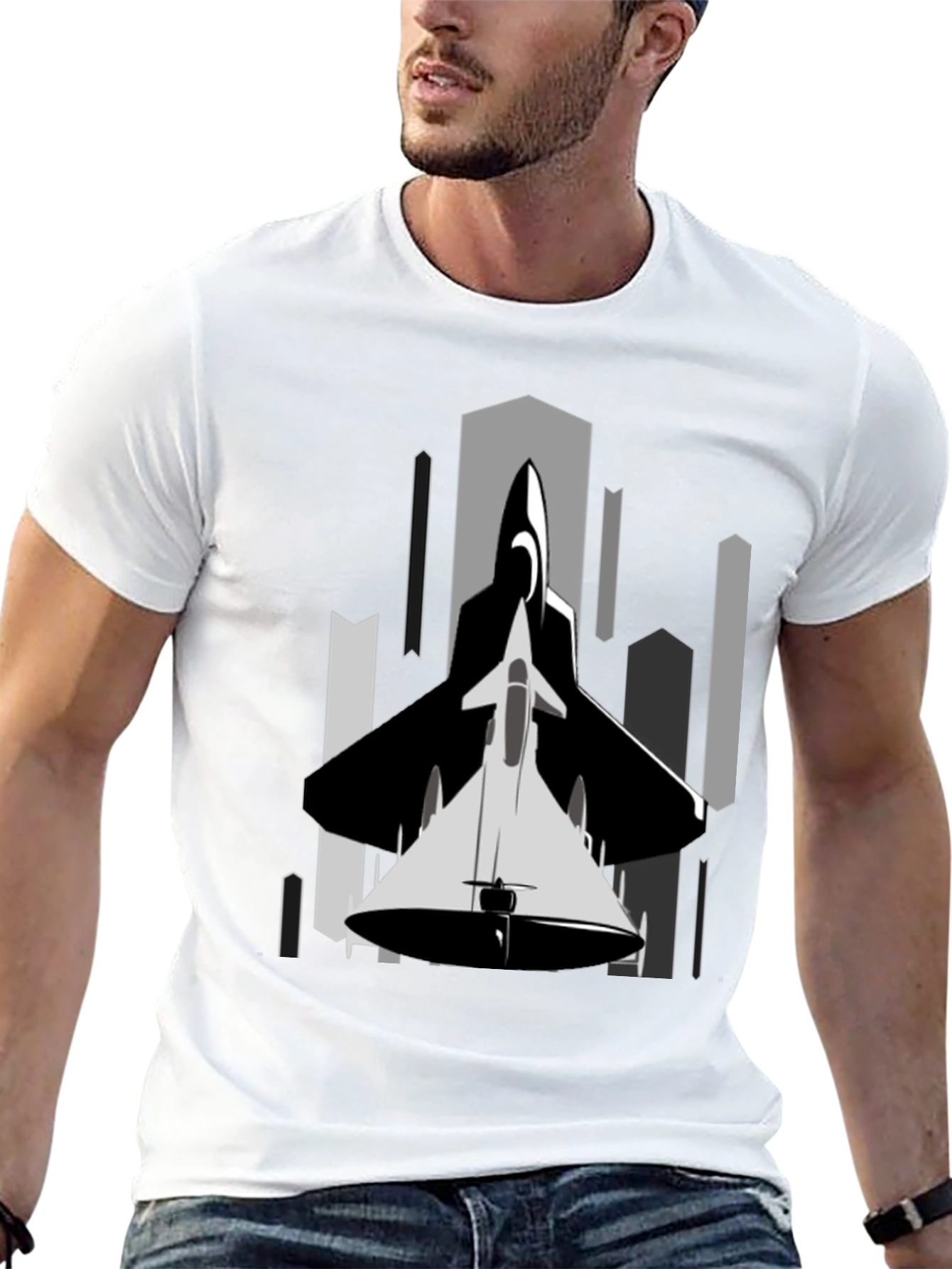 Black Stealth Jet Graphic Tee - Urban Style Black T-Shirt view 13
