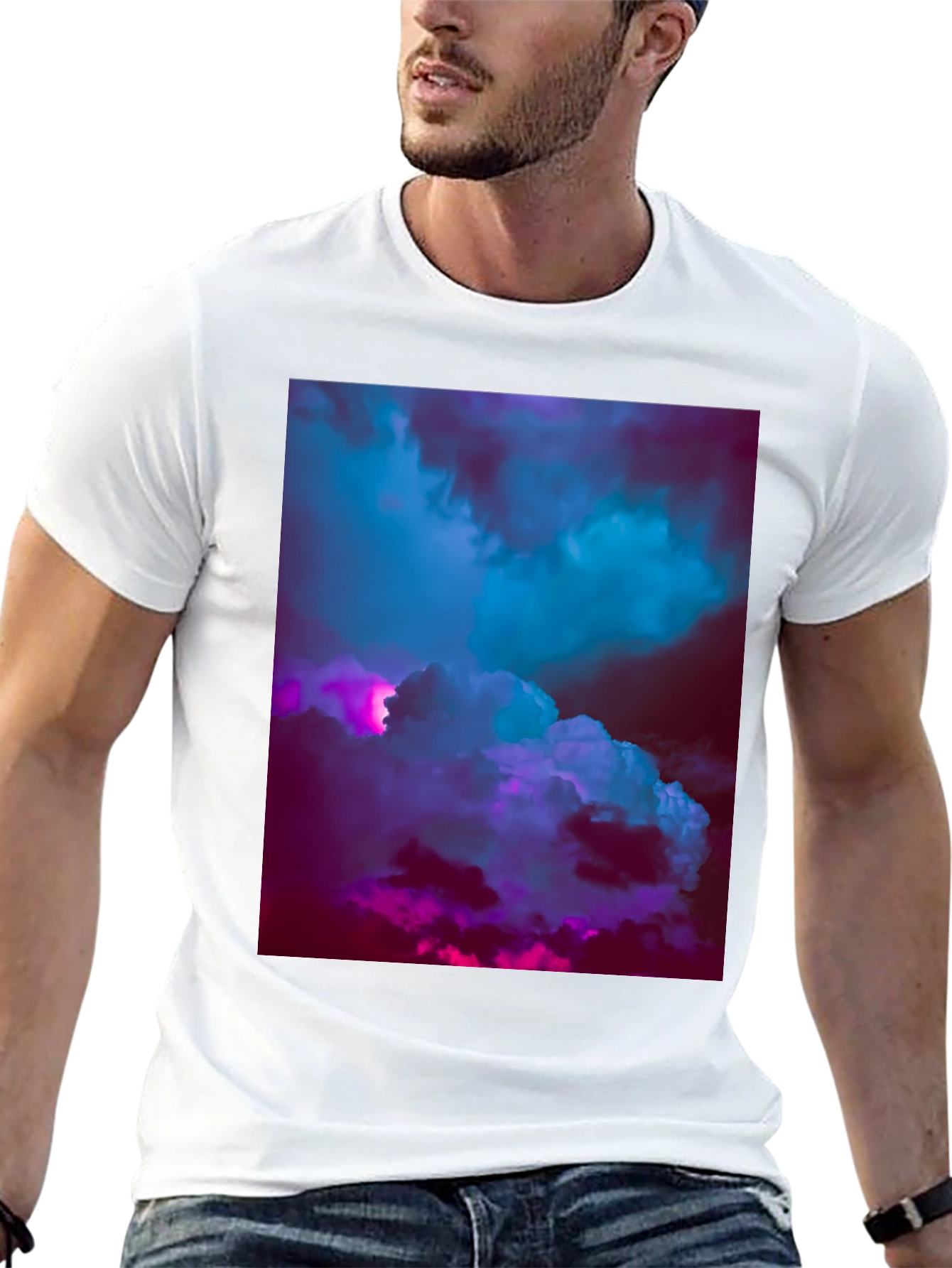 Black Vaporwave Clouds Graphic Tee - Black Cotton T-Shirt view 13