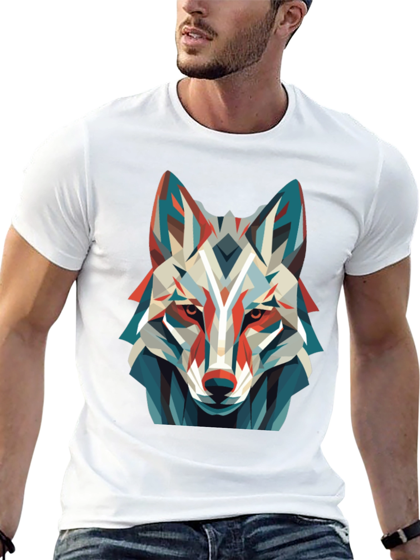 Black Geometric Wolf Graphic Tee - Modern Art Shirt view 13