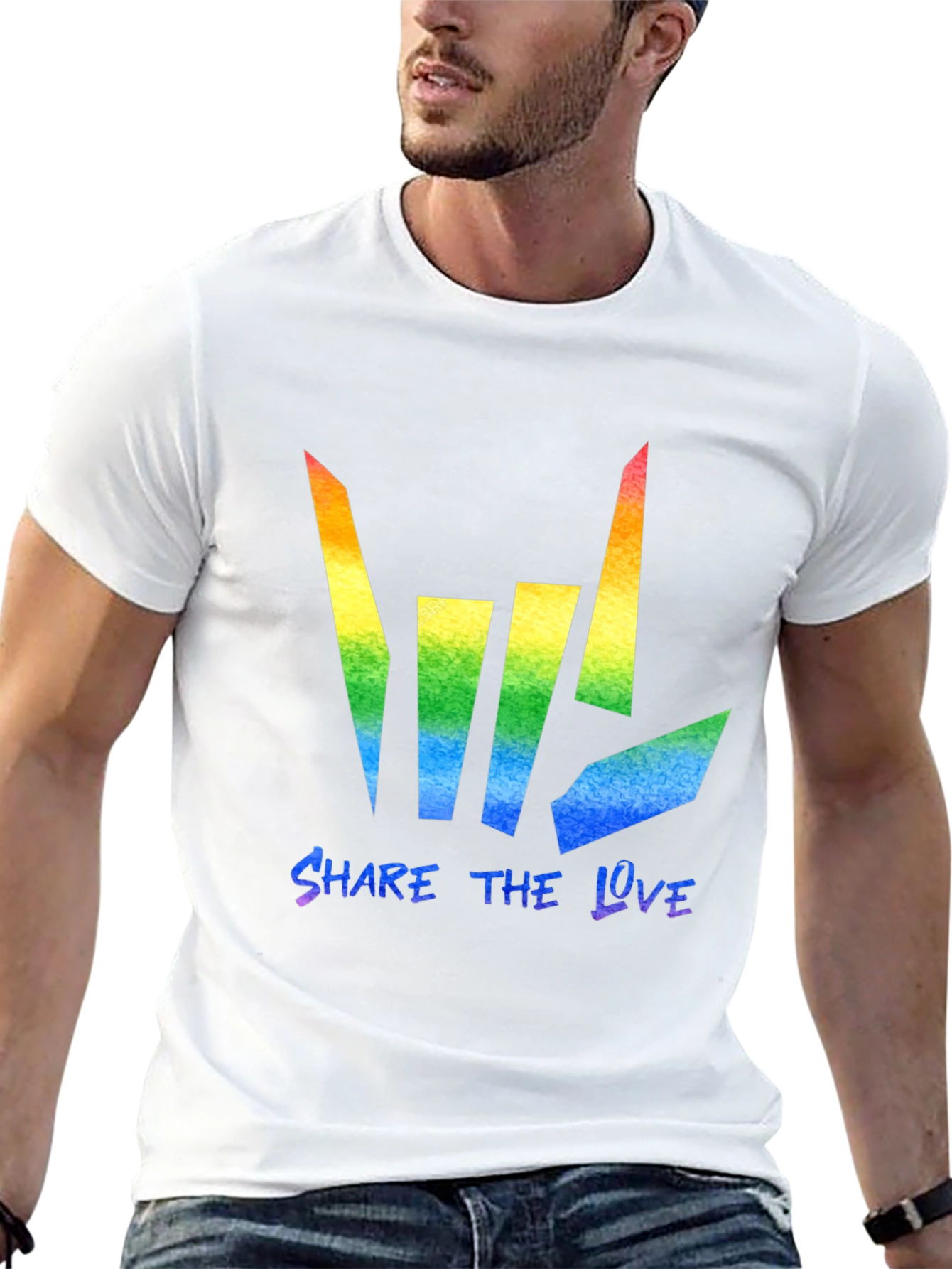 Black Share the Love Rainbow Graphic Tee - Black Cotton Blend view 13