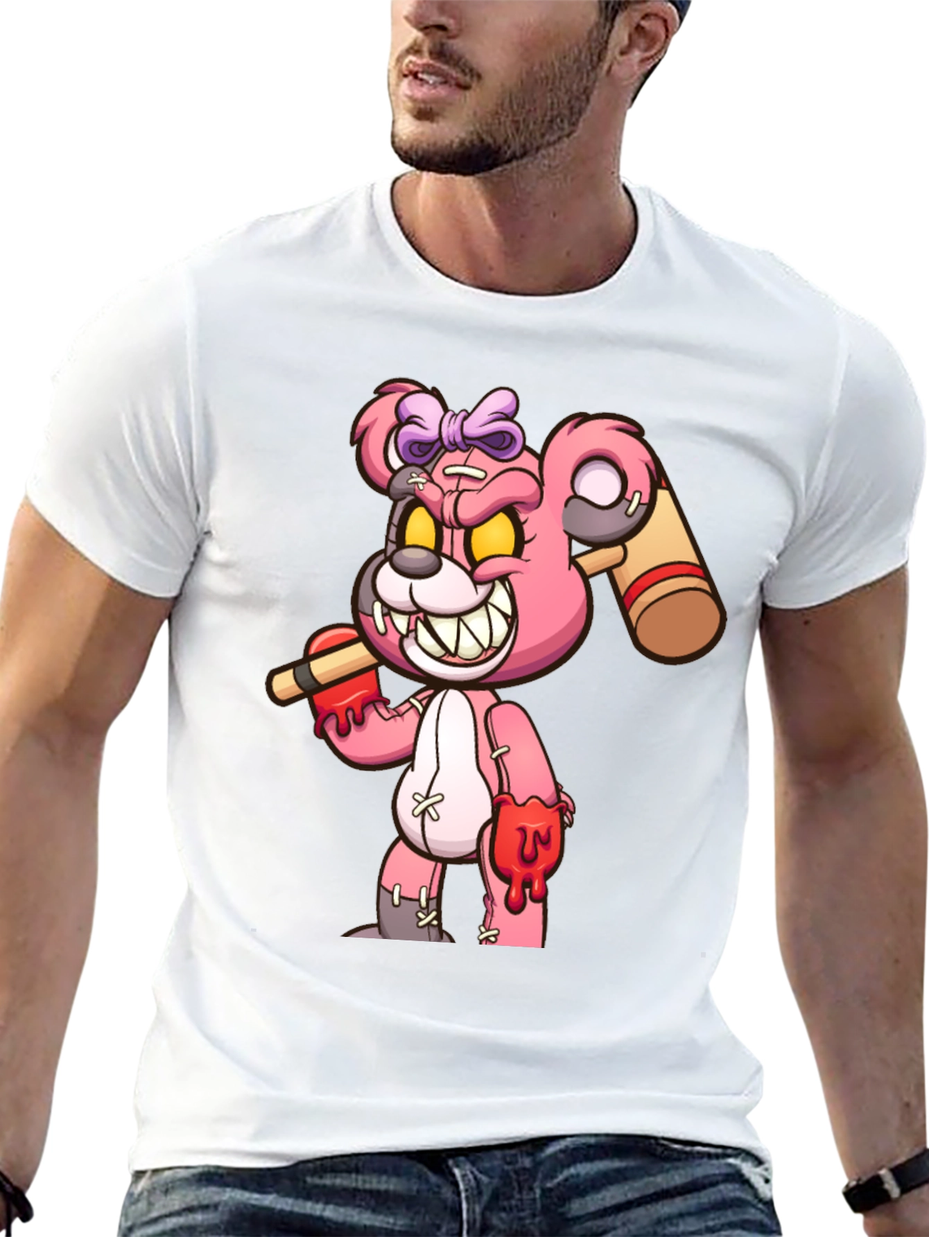 Black Scary Bloody Teddy Bear Graphic T-Shirt view 13