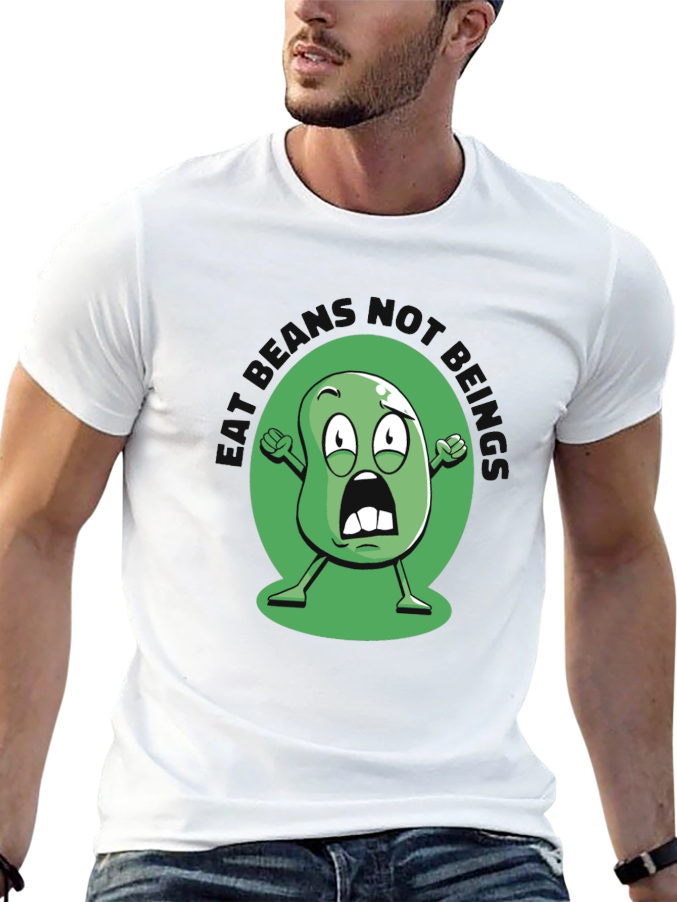 Black Funny Cartoon Bean Graphic T-Shirt view 13