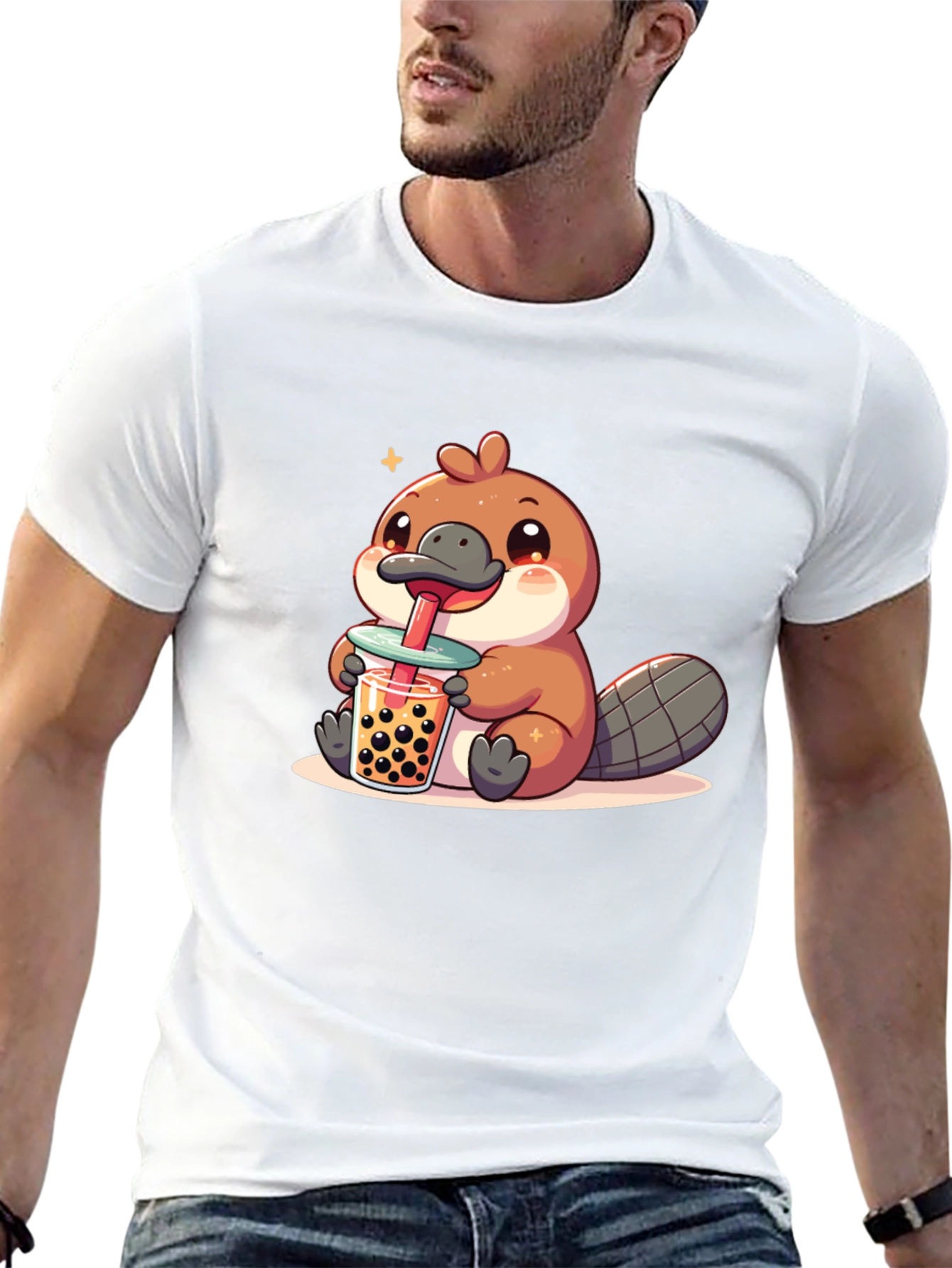 Black Cute Beaver Boba Tea Graphic Tee view 13