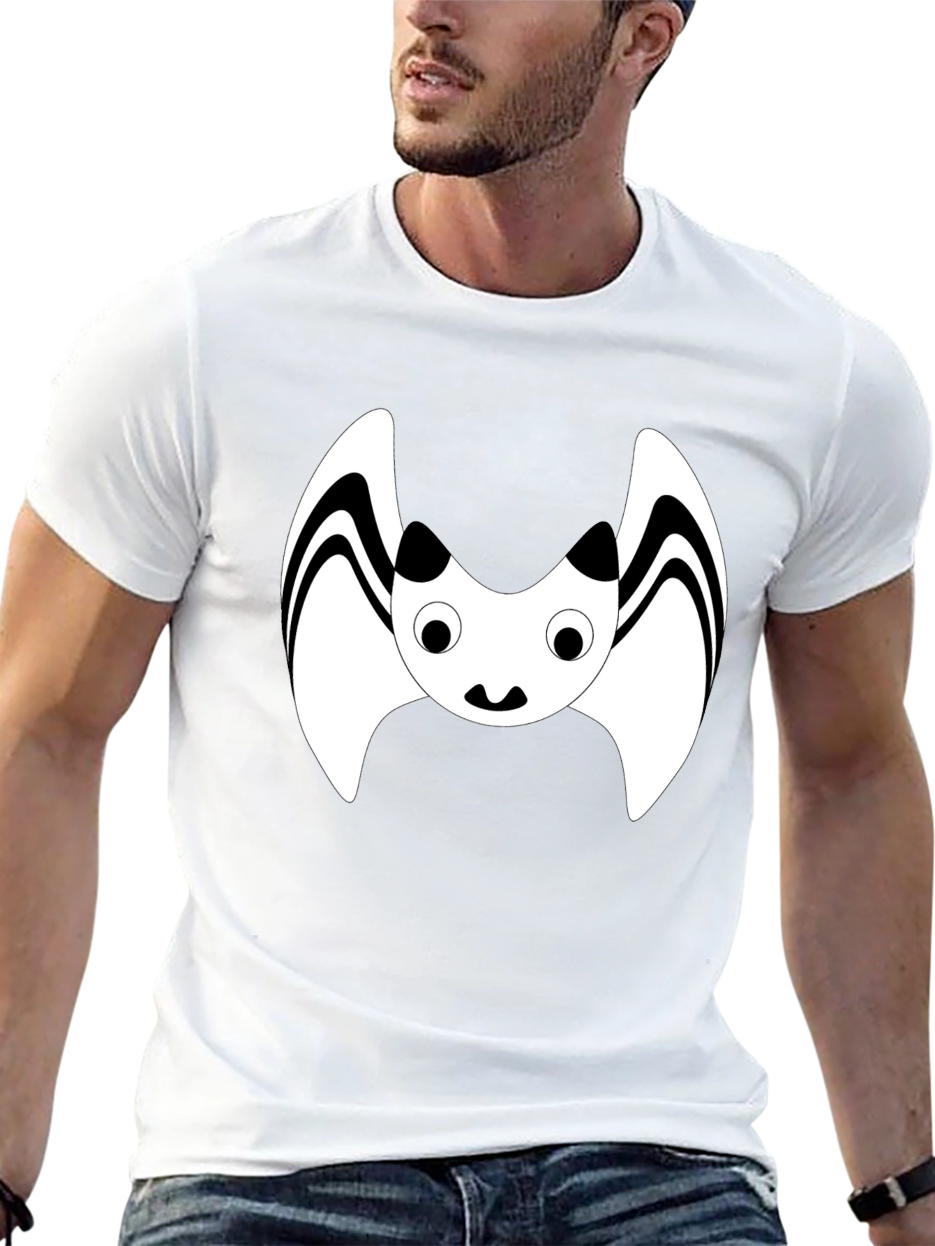 Black Cute Cartoon Bat Graphic Black T-Shirt view 13