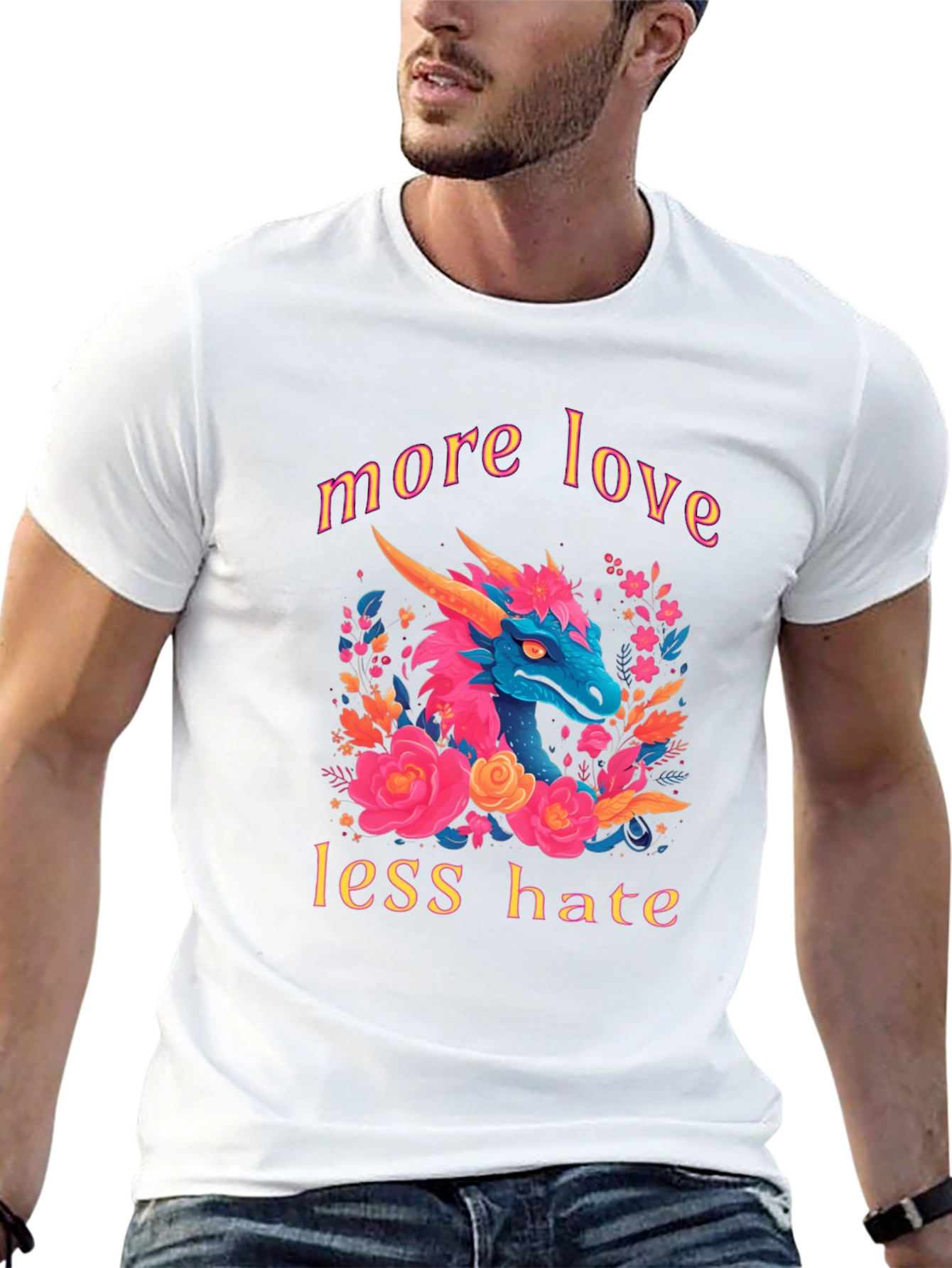 Black Dragon Love T-Shirt - More Love Less Hate Graphic Tee view 13