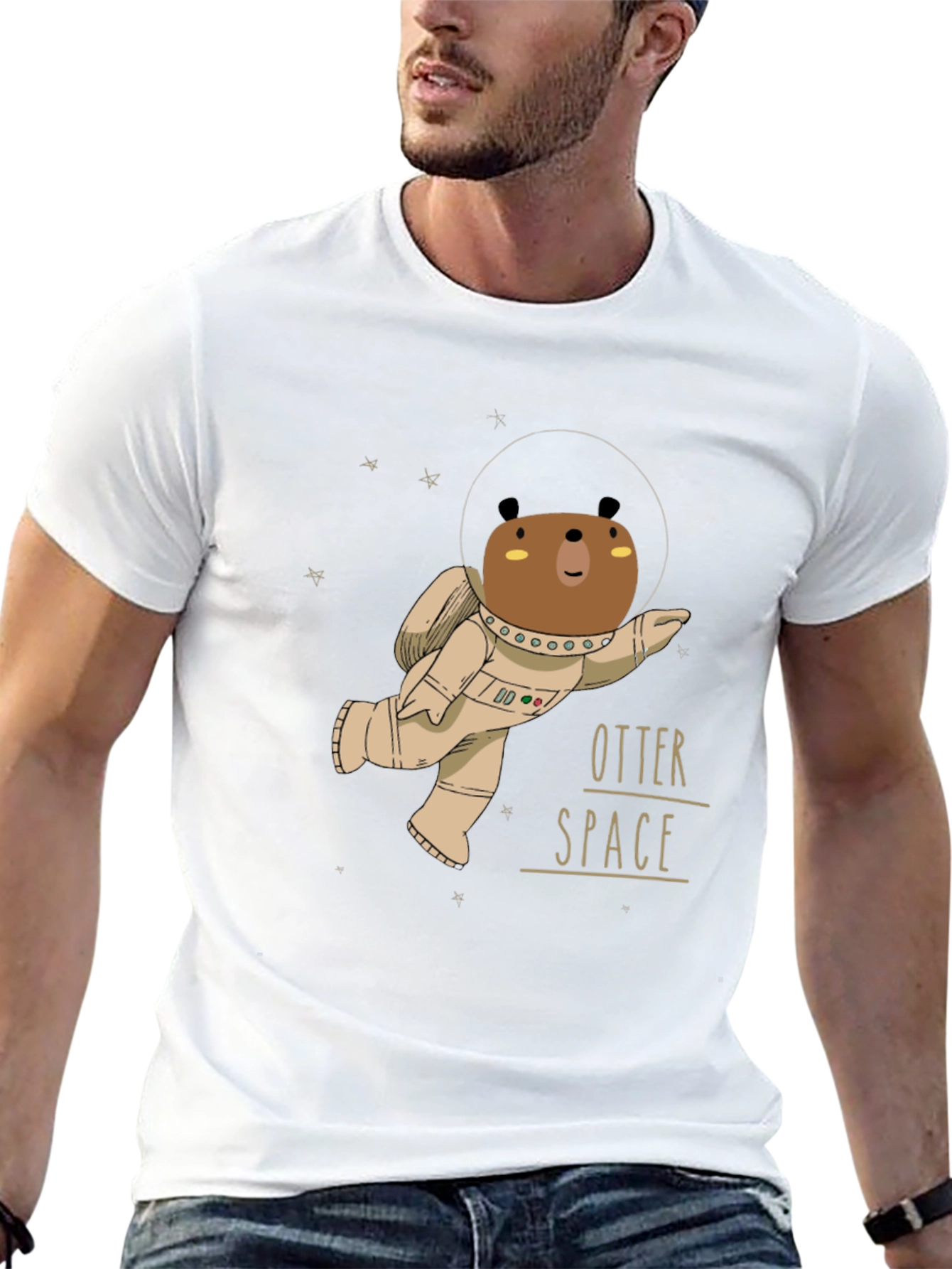 Black Otter Space Black T-Shirt - Astronaut Bear Design view 13