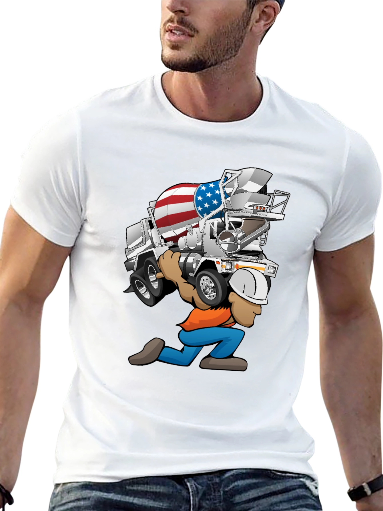Black USA Cement Truck Cartoon T-Shirt view 13